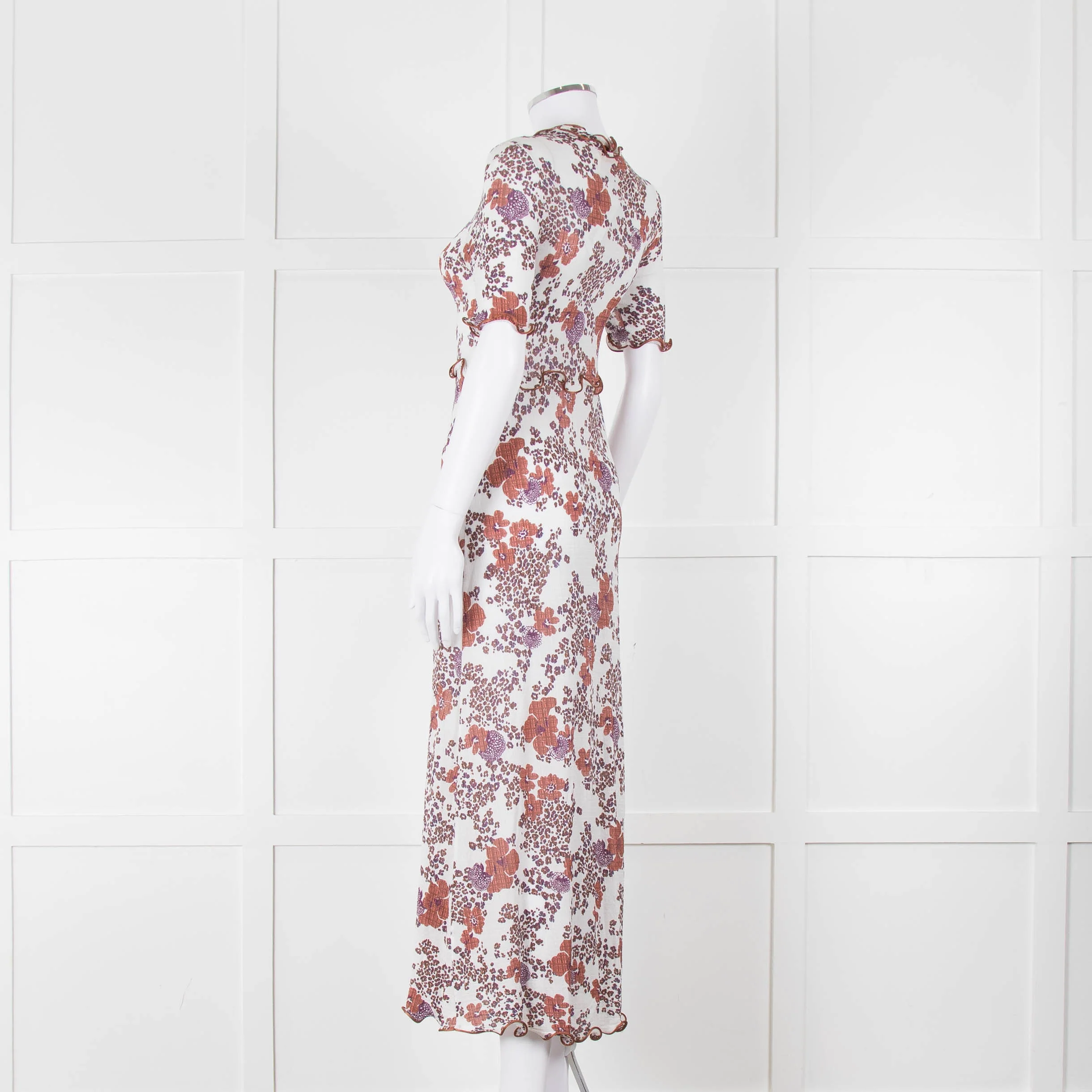 See By Chloe White Brown Floral Short Sleeve Dress With Slip - Image 6