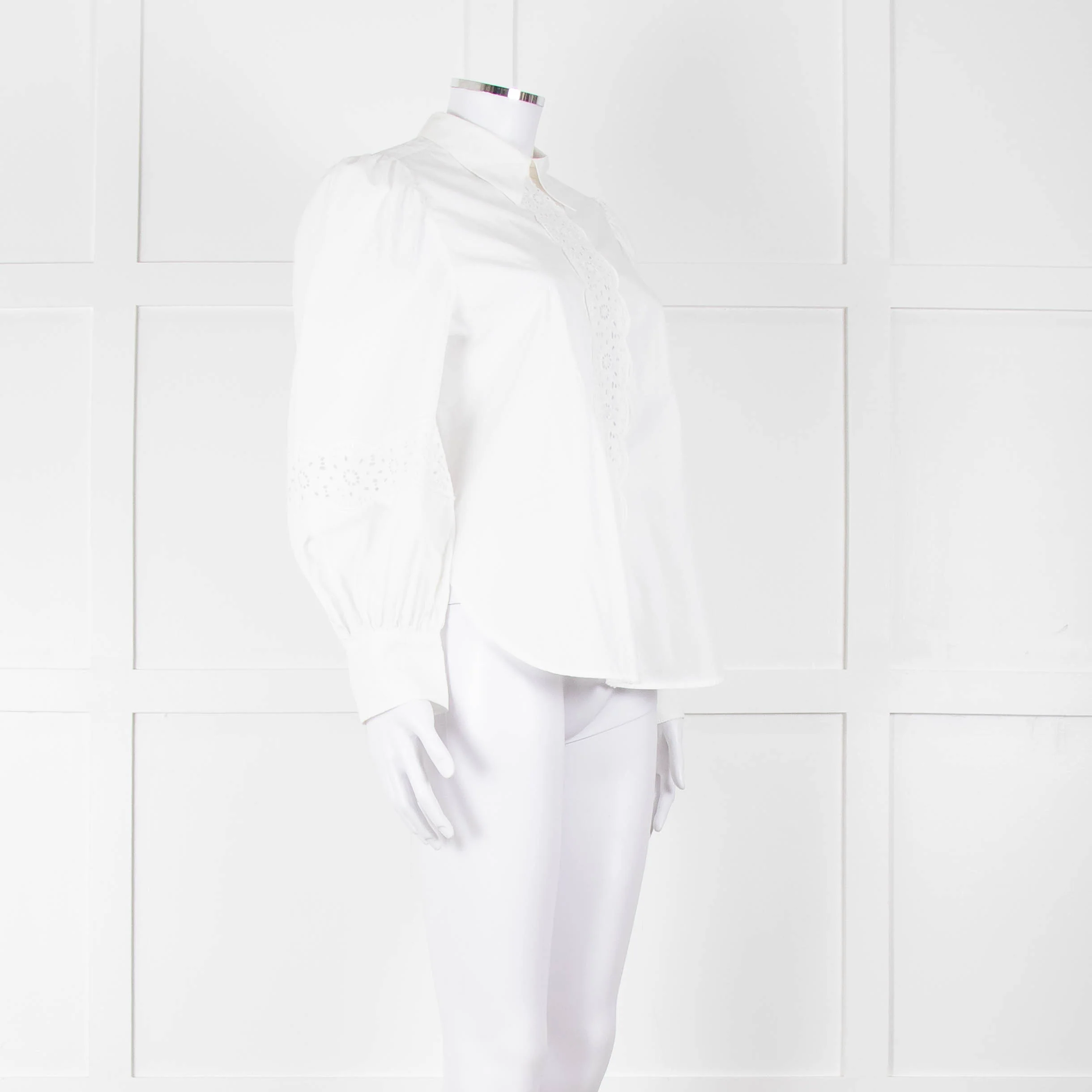 See By Chloe White Cotton Lace Detail Puff Sleeve Top - Image 2