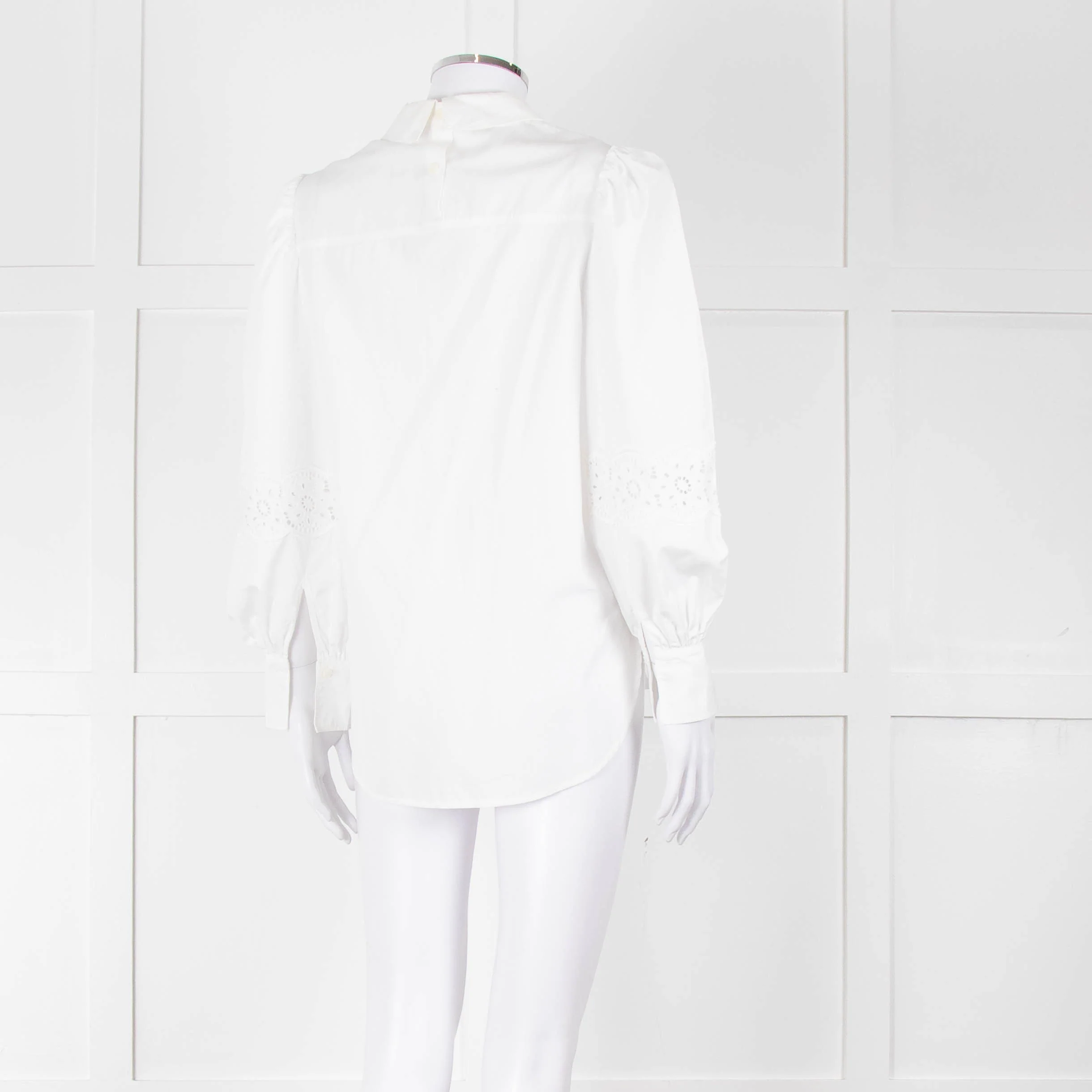See By Chloe White Cotton Lace Detail Puff Sleeve Top - Image 4