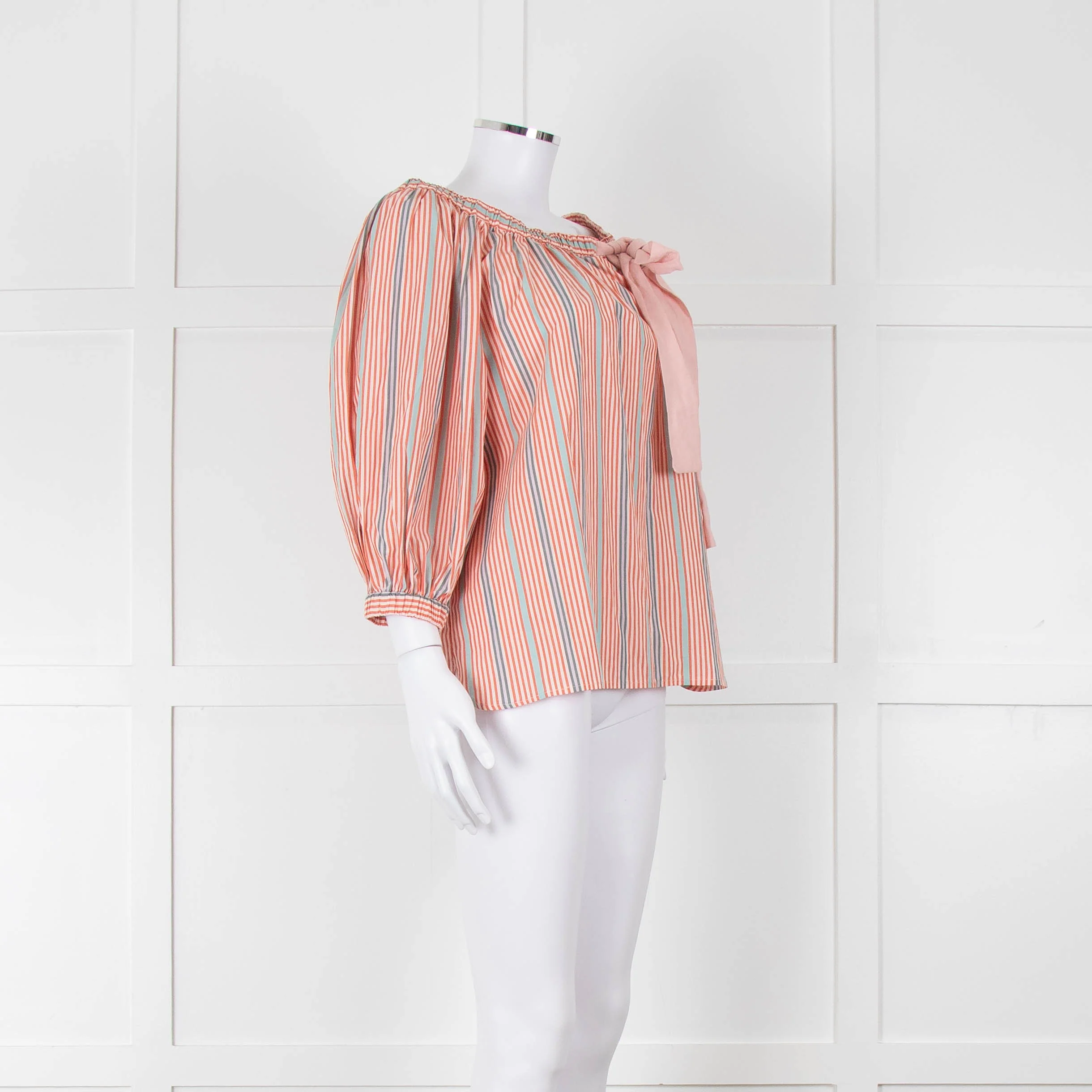 See By Chloe White Orange Blue Cotton Striped Top - Image 2