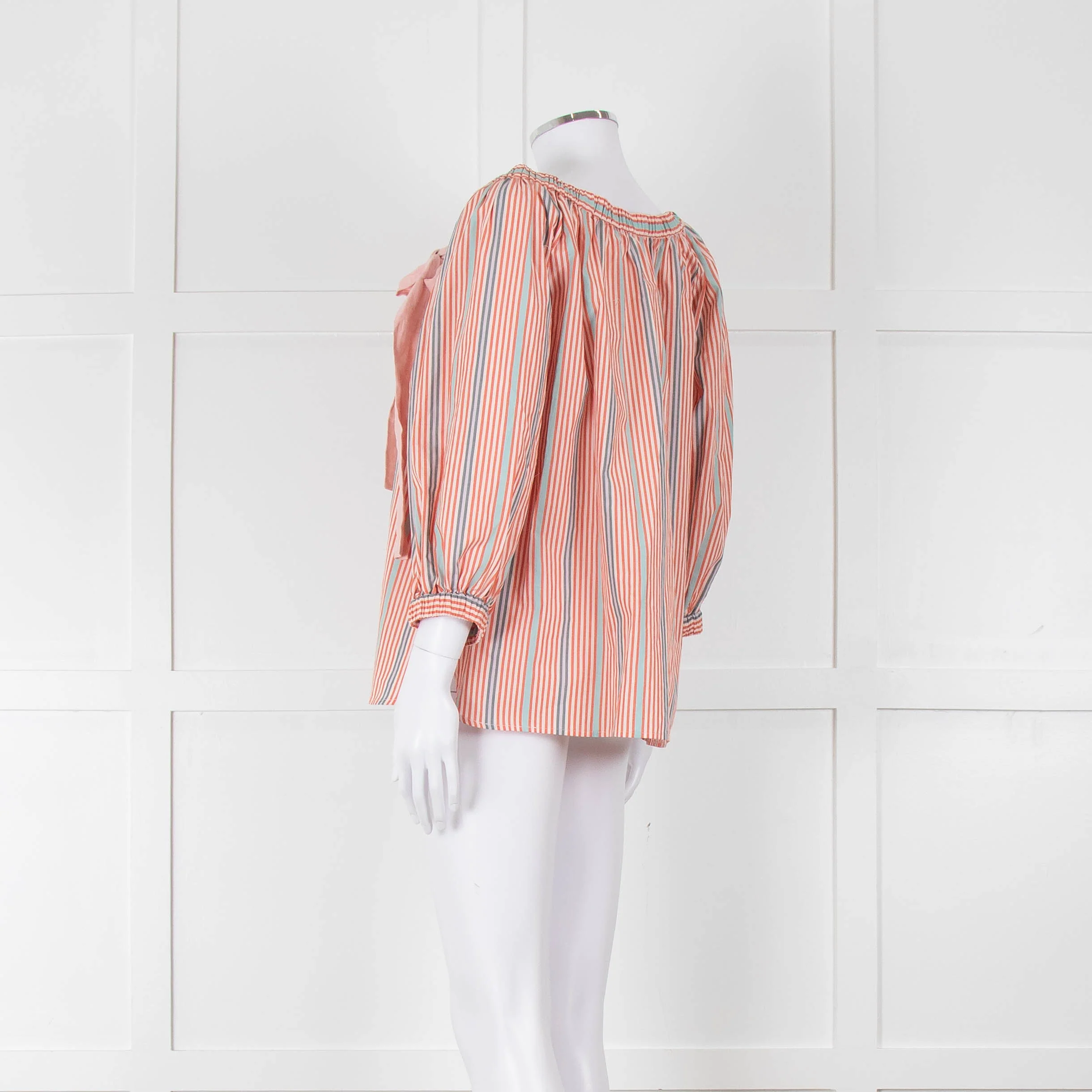 See By Chloe White Orange Blue Cotton Striped Top - Image 6