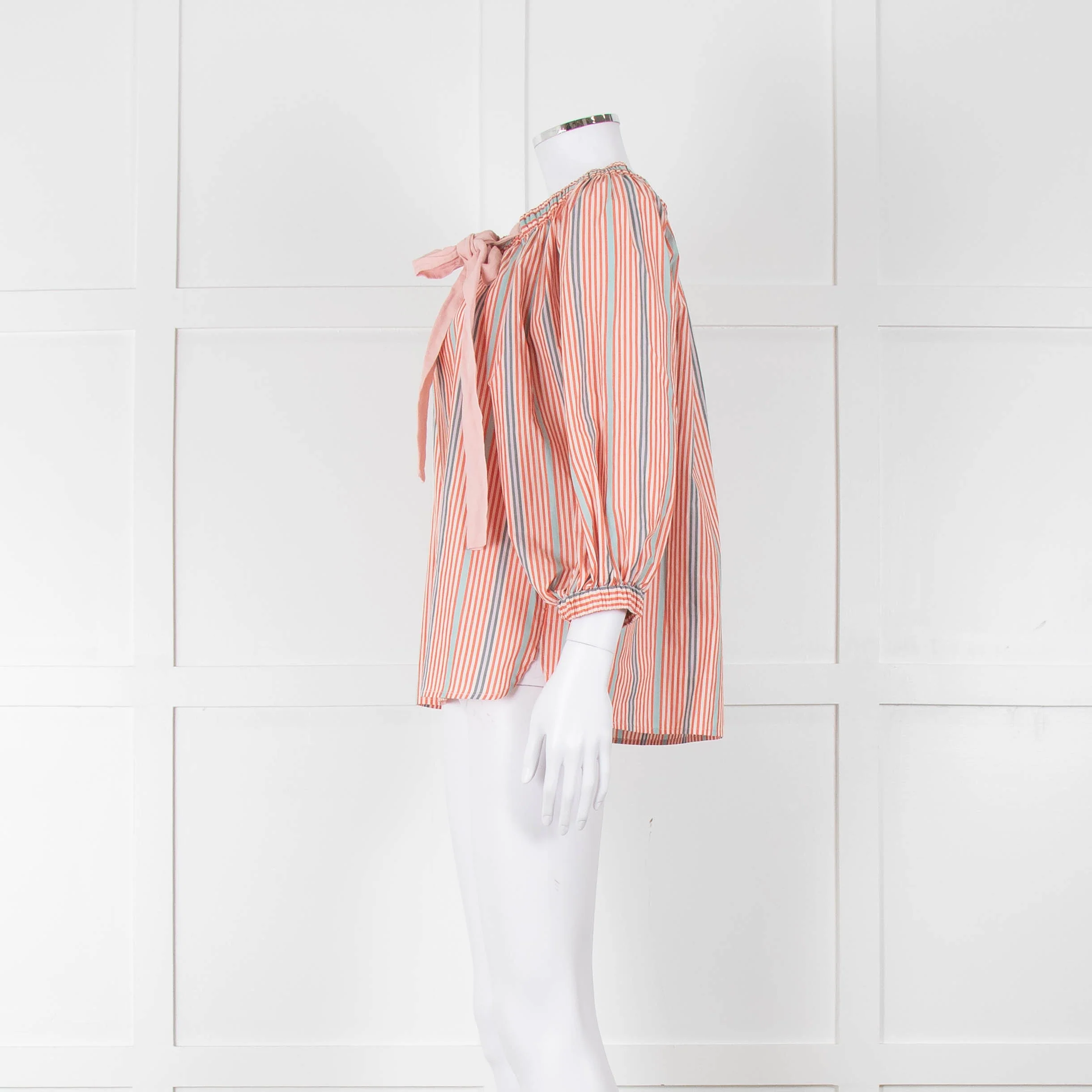 See By Chloe White Orange Blue Cotton Striped Top - Image 7