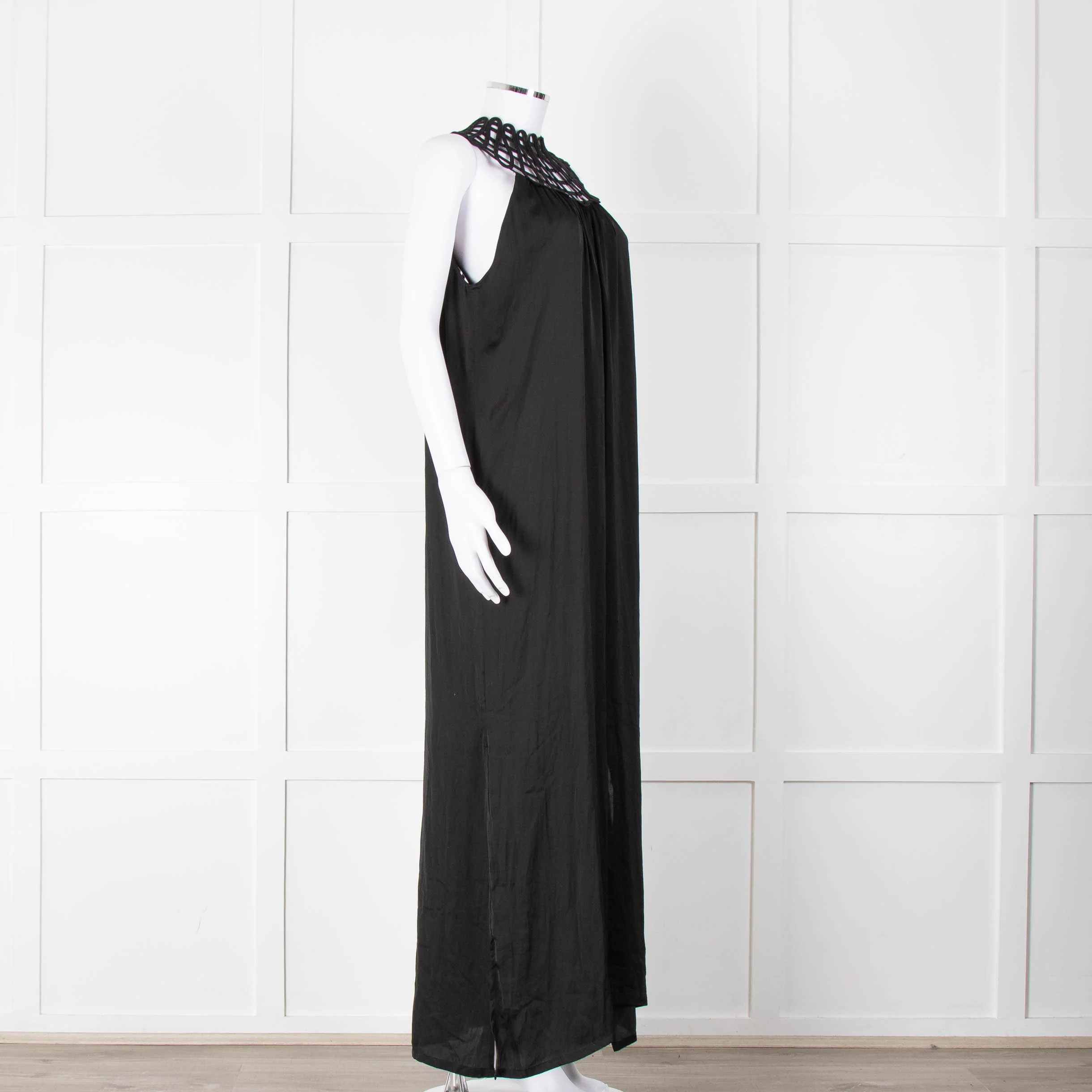 See The Sea Black Cage Neck 100% Silk Maxi Dress - Image 2