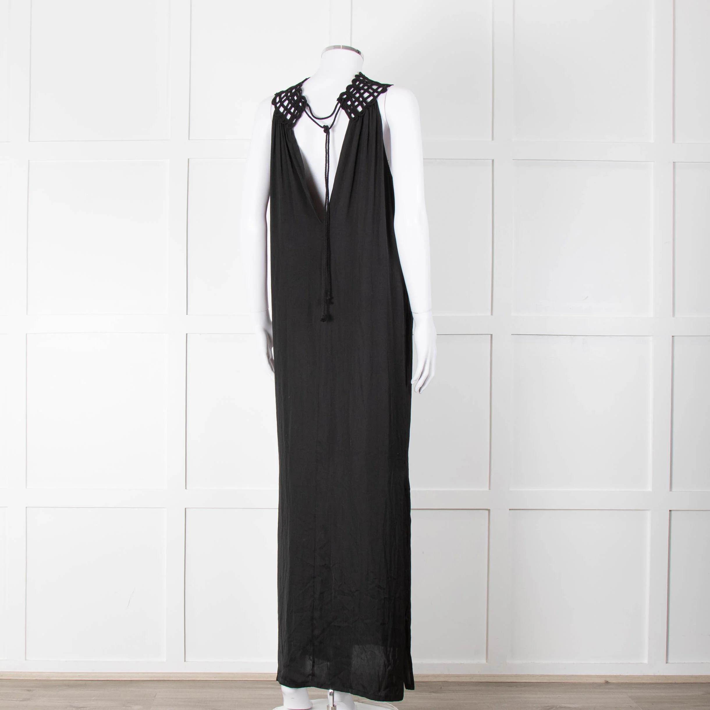 See The Sea Black Cage Neck 100% Silk Maxi Dress - Image 4