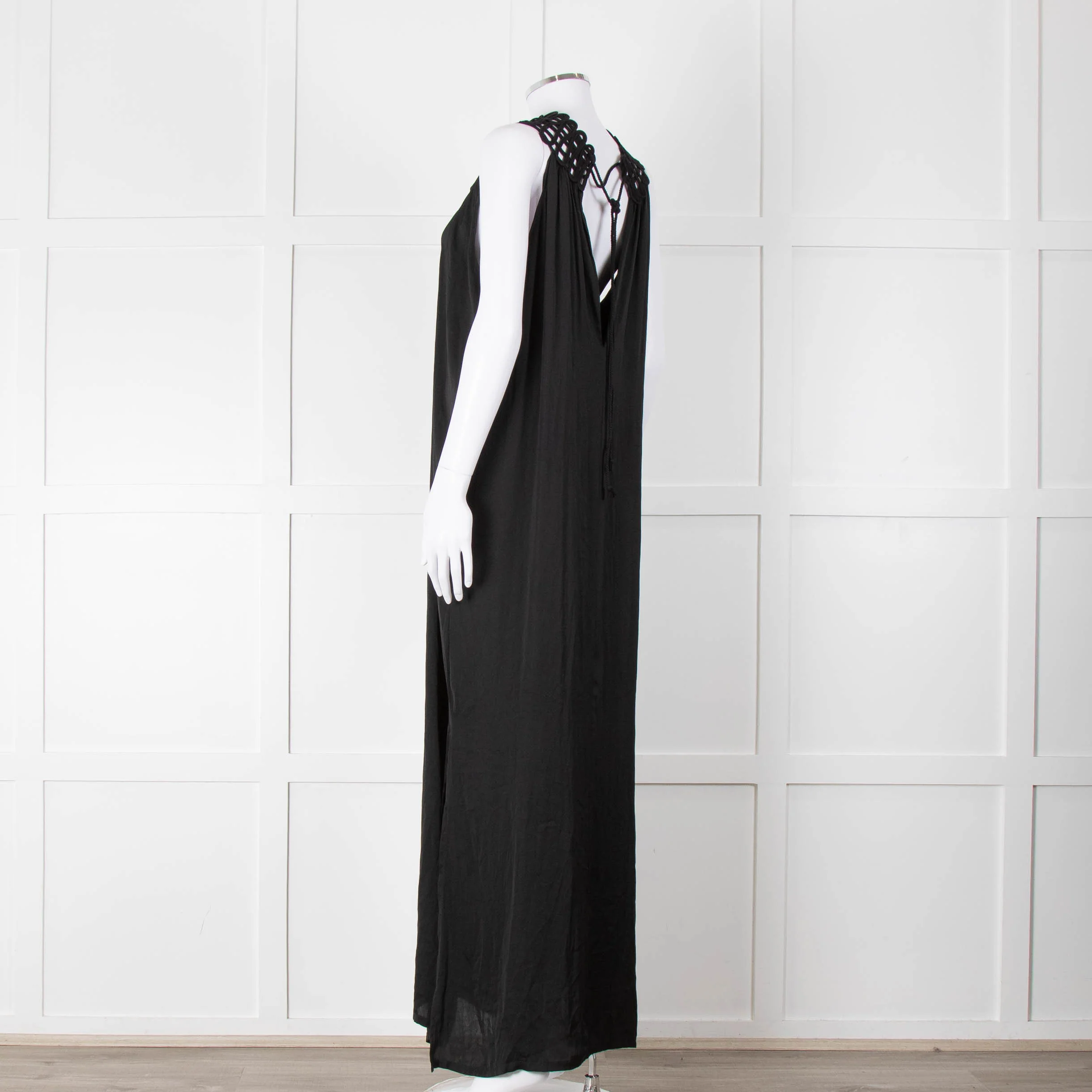 See The Sea Black Cage Neck 100% Silk Maxi Dress - Image 6