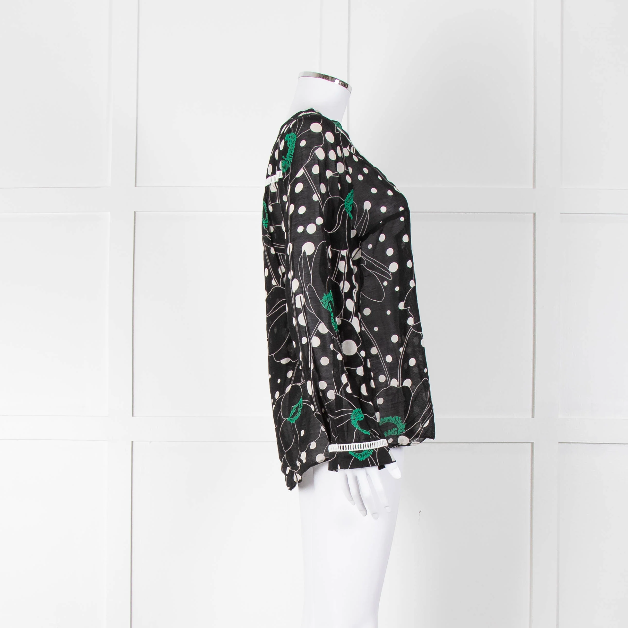 See By Chloe Black Floral And Dot Print V Neck Top - Image 3