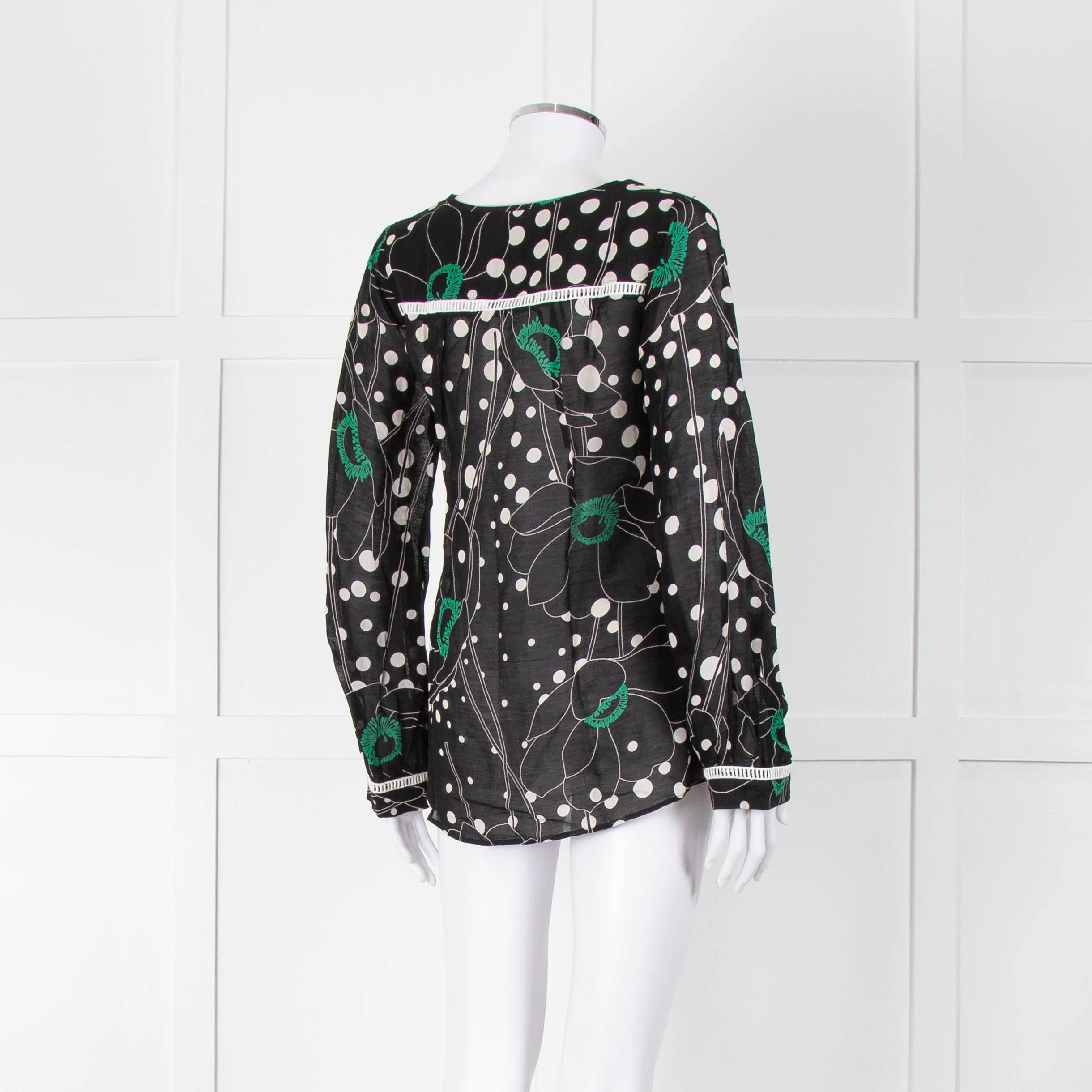 See By Chloe Black Floral And Dot Print V Neck Top - Image 4