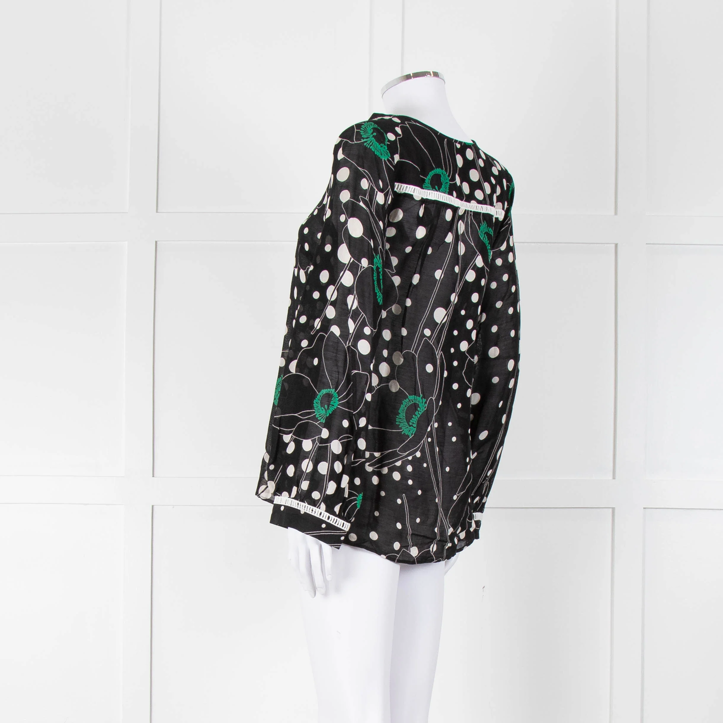 See By Chloe Black Floral And Dot Print V Neck Top - Image 6