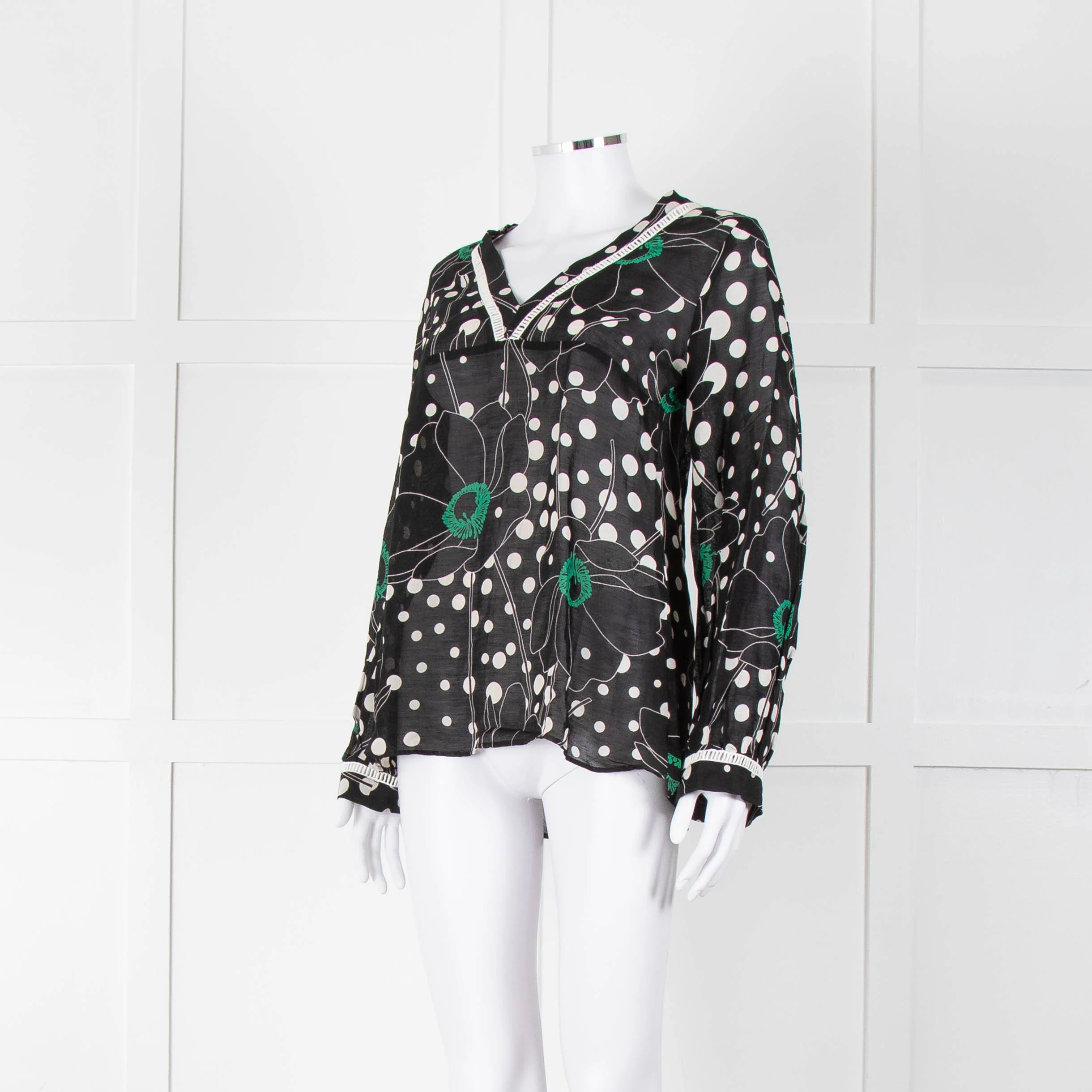 See By Chloe Black Floral And Dot Print V Neck Top - Image 8