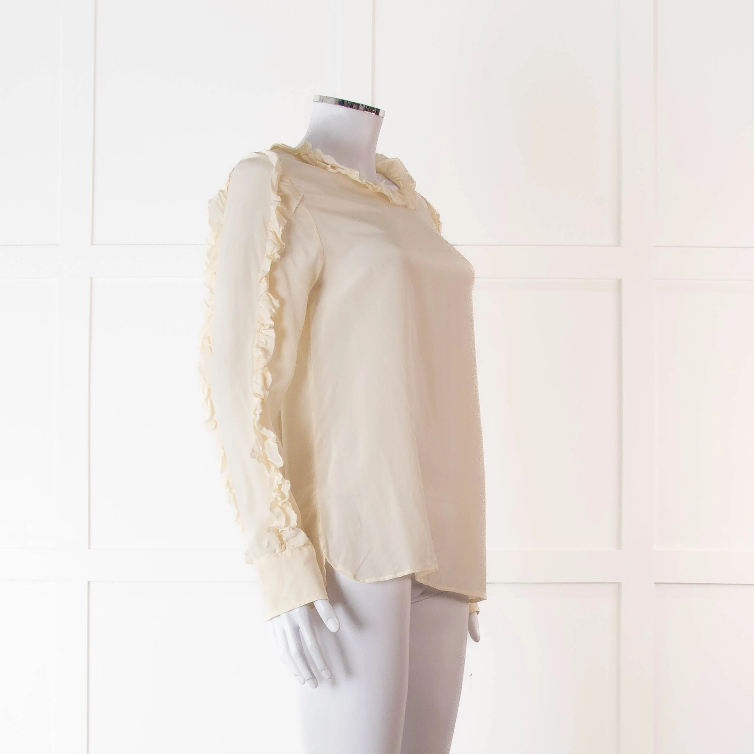 SeeByChloe Cream Silk Round Neck Long Sleeve With Ruffle Detailing - Image 2