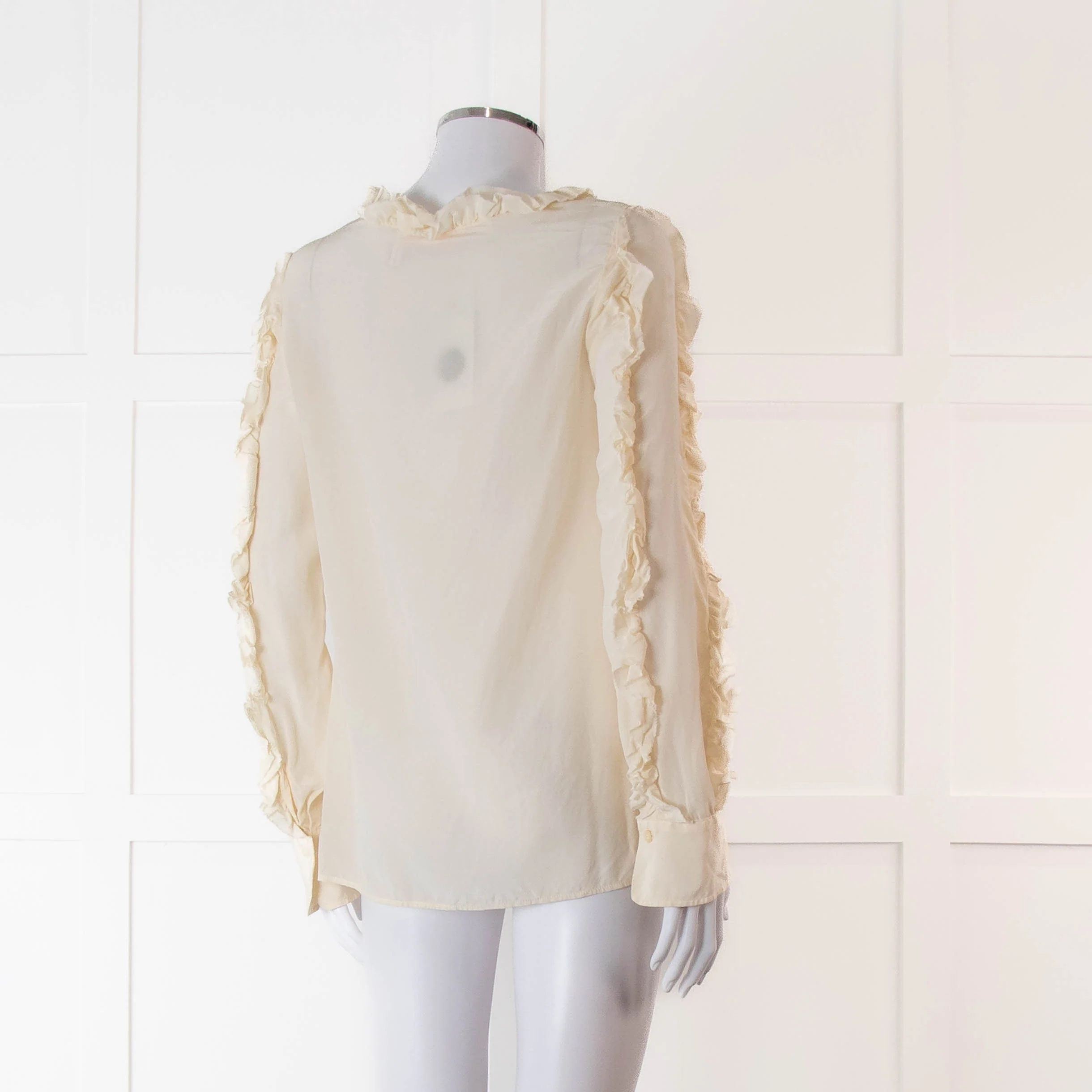 SeeByChloe Cream Silk Round Neck Long Sleeve With Ruffle Detailing - Image 4