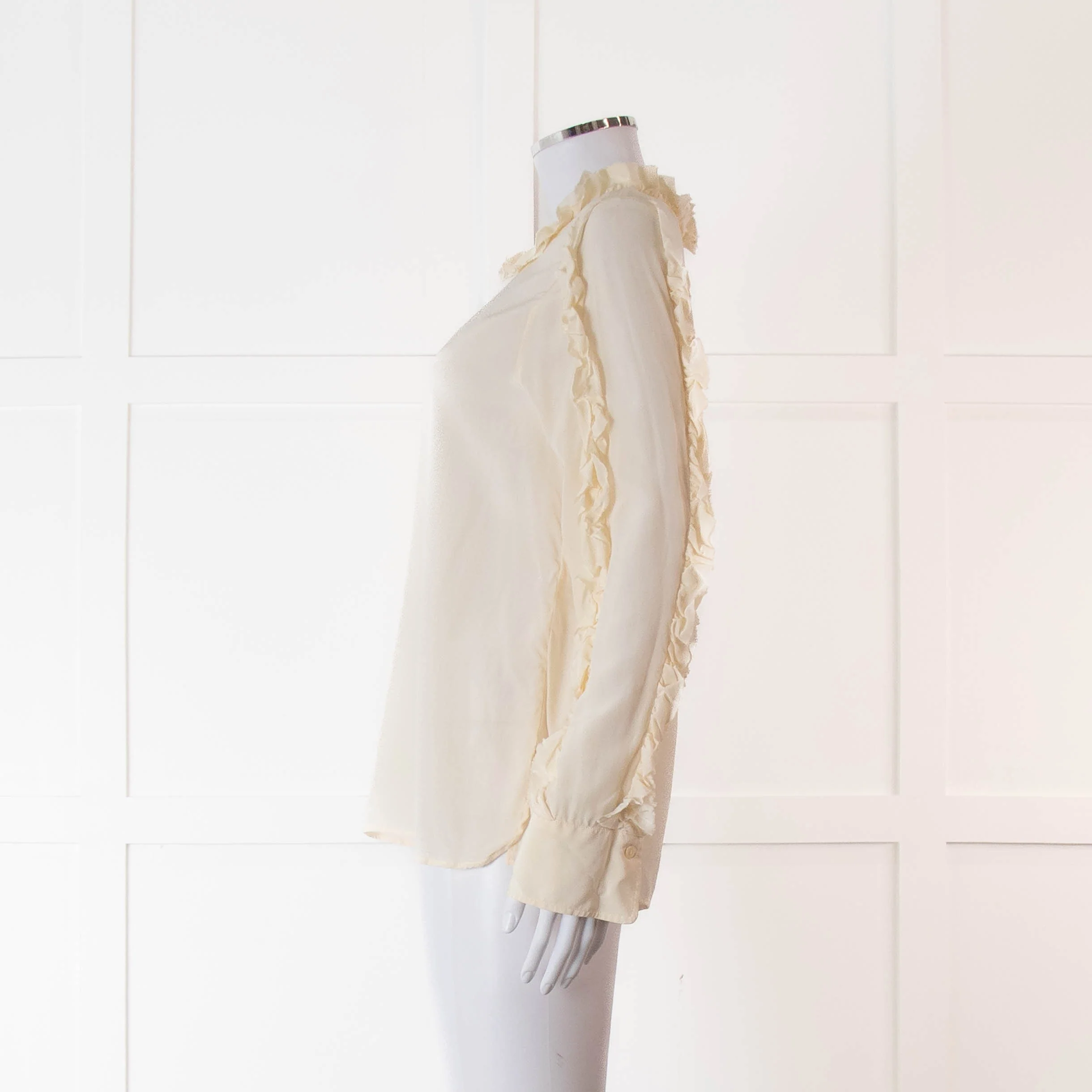 SeeByChloe Cream Silk Round Neck Long Sleeve With Ruffle Detailing - Image 7