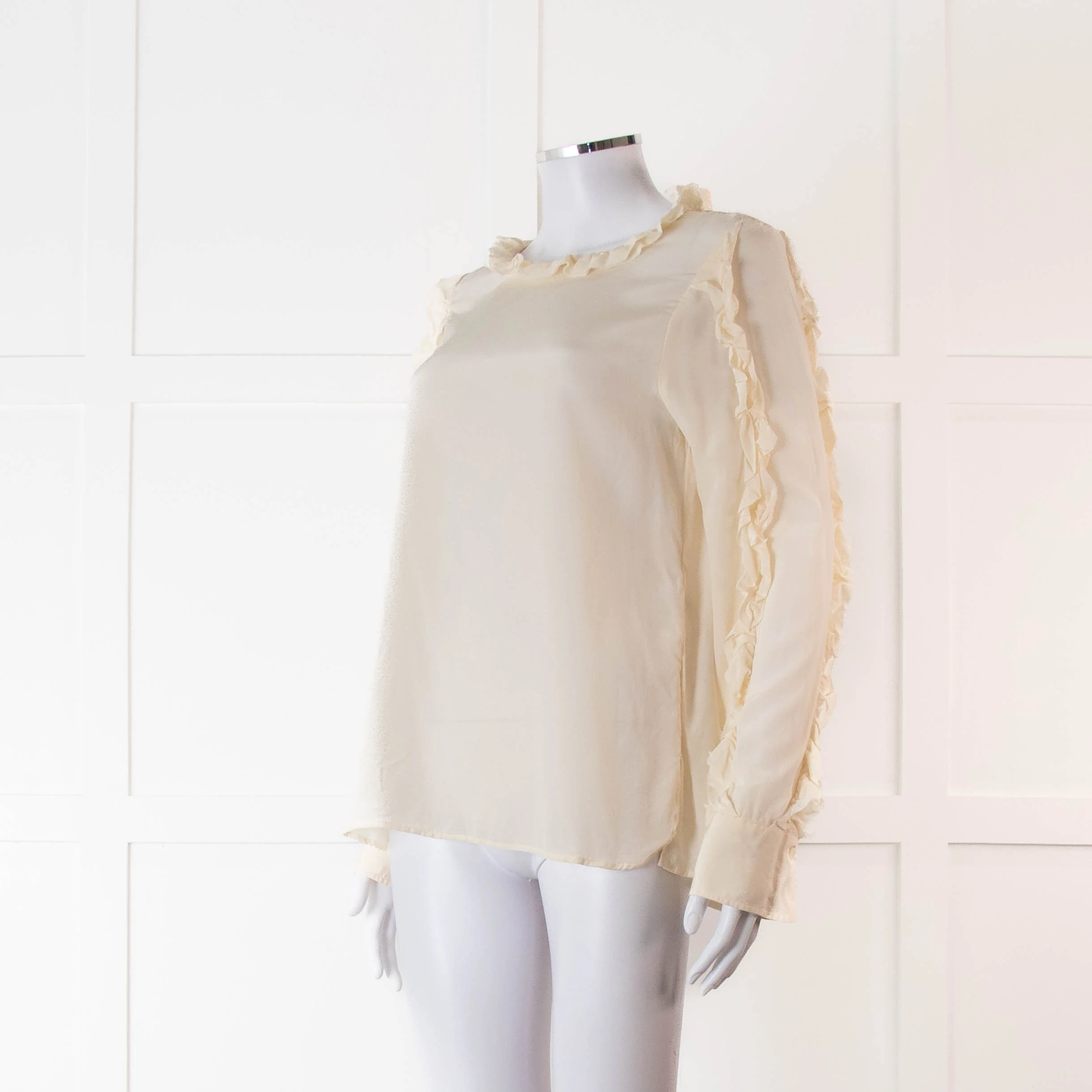 SeeByChloe Cream Silk Round Neck Long Sleeve With Ruffle Detailing - Image 8