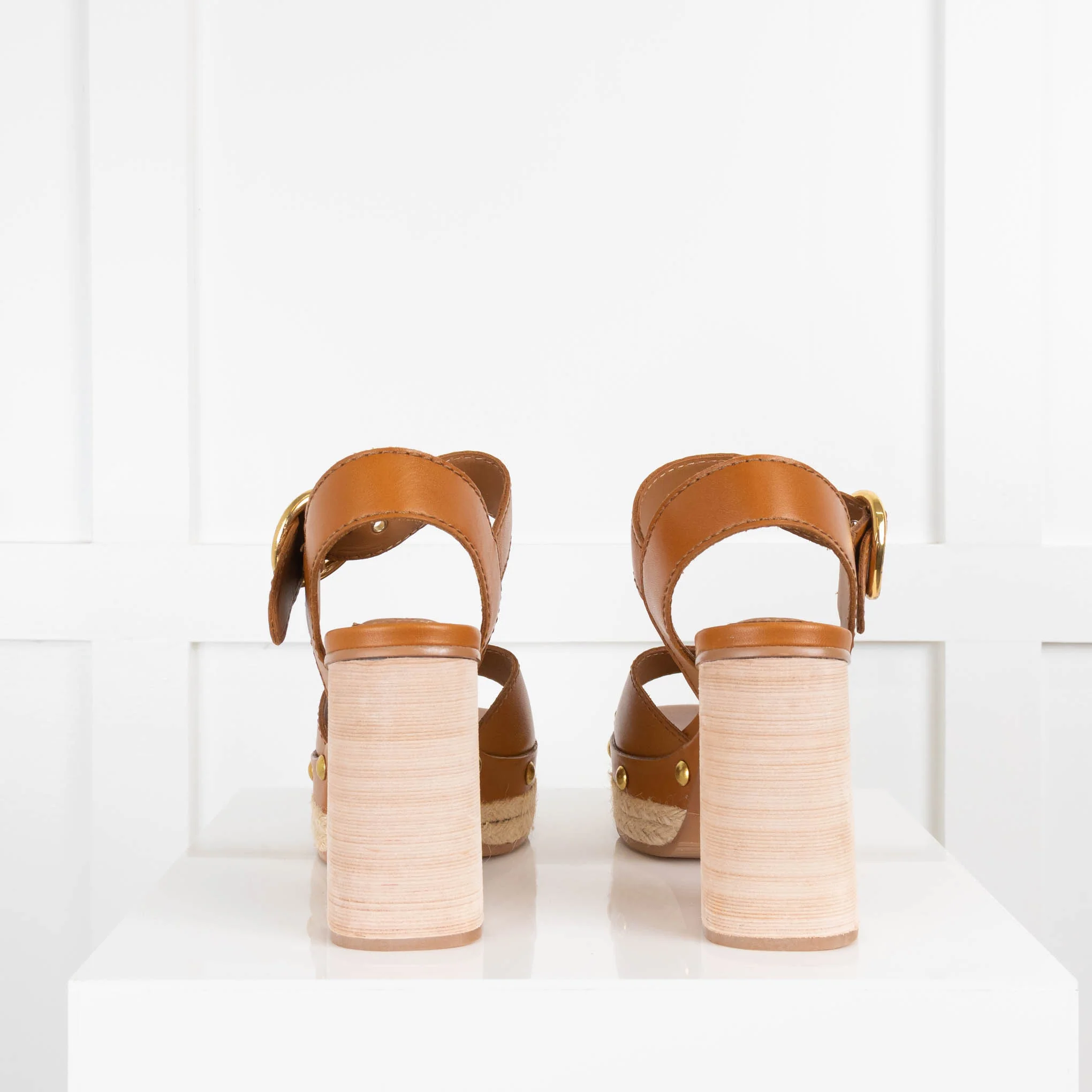 SeeByChloe Tan Leather Block Heel Sandals - Image 4