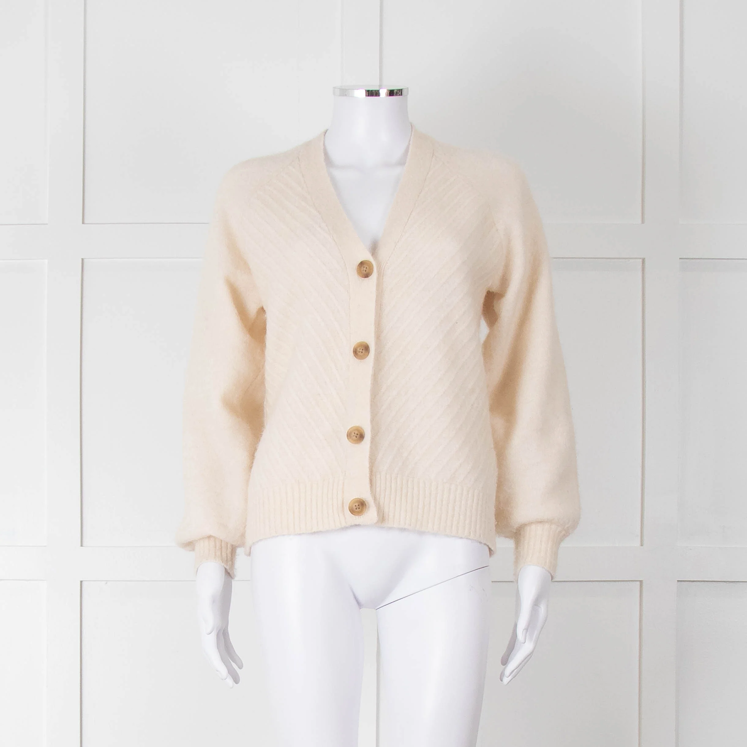 Selected Femme Cream Chevron Knit Alpaca Mix Cardigan