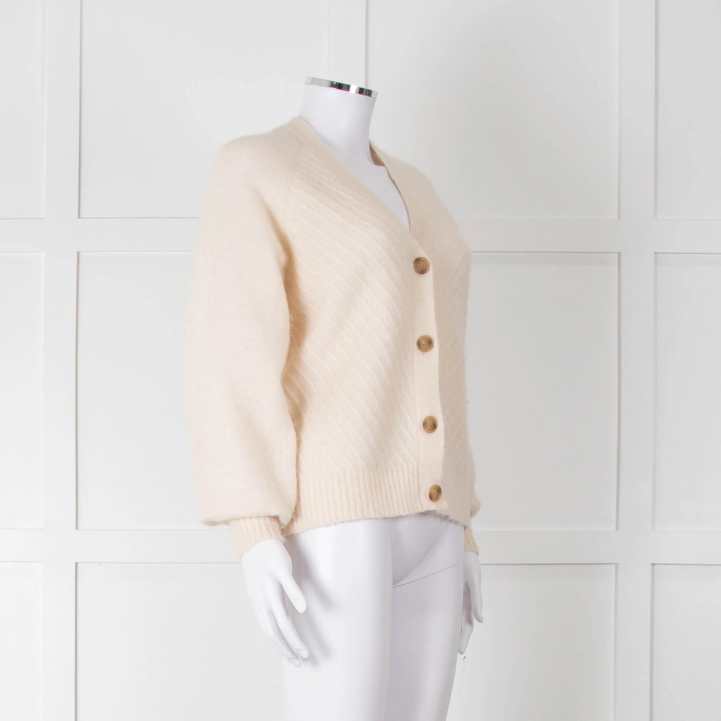 Selected Femme Cream Chevron Knit Alpaca Mix Cardigan - Image 2