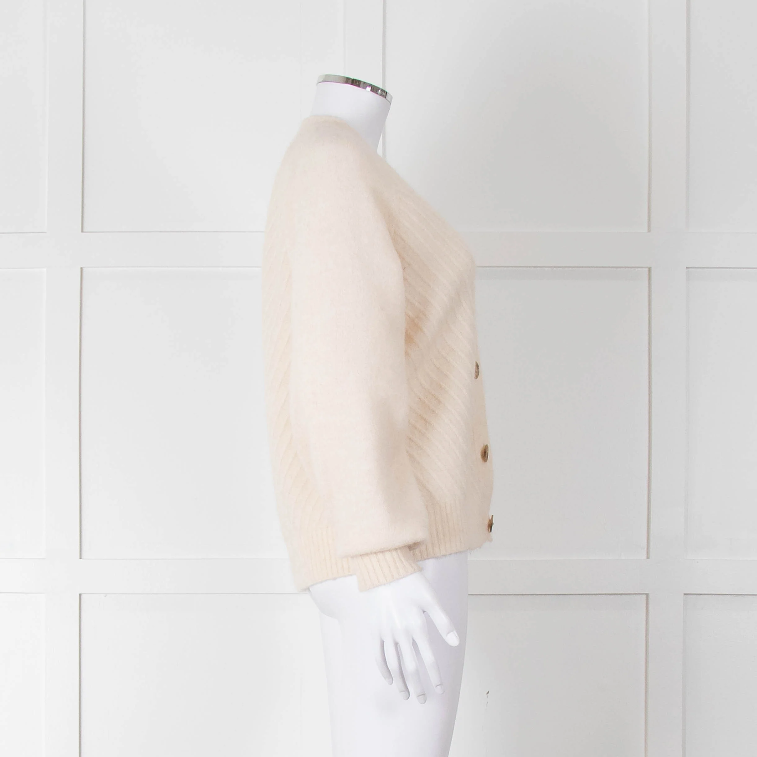 Selected Femme Cream Chevron Knit Alpaca Mix Cardigan - Image 3