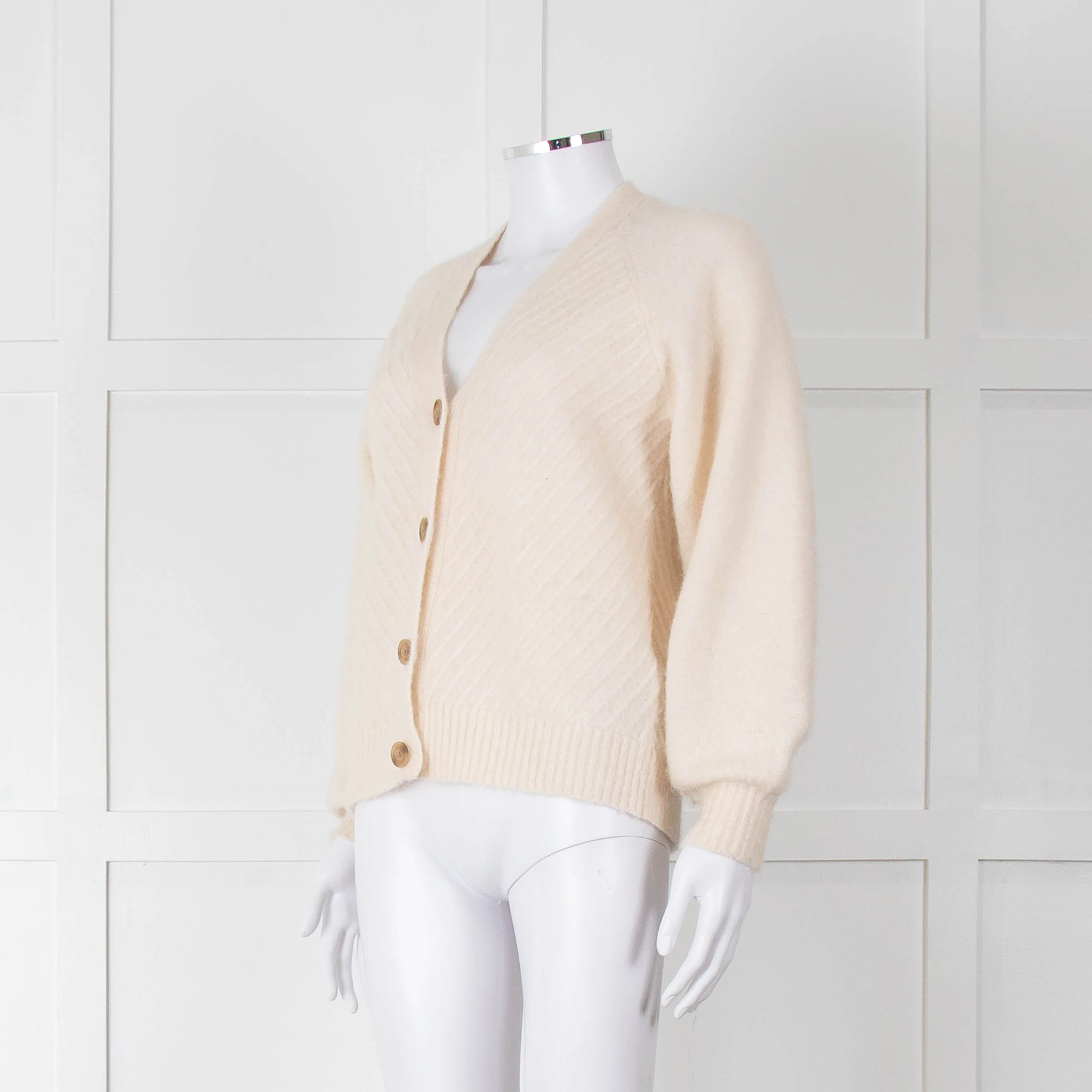 Selected Femme Cream Chevron Knit Alpaca Mix Cardigan - Image 8
