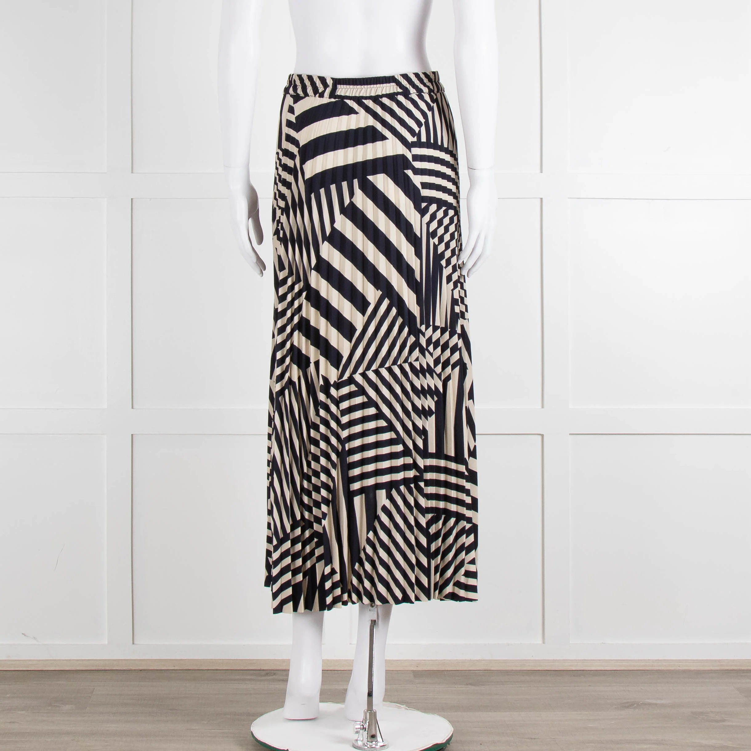 Selected Femme Cream Navy Geometric Stripe Pleated Skirt - Image 5