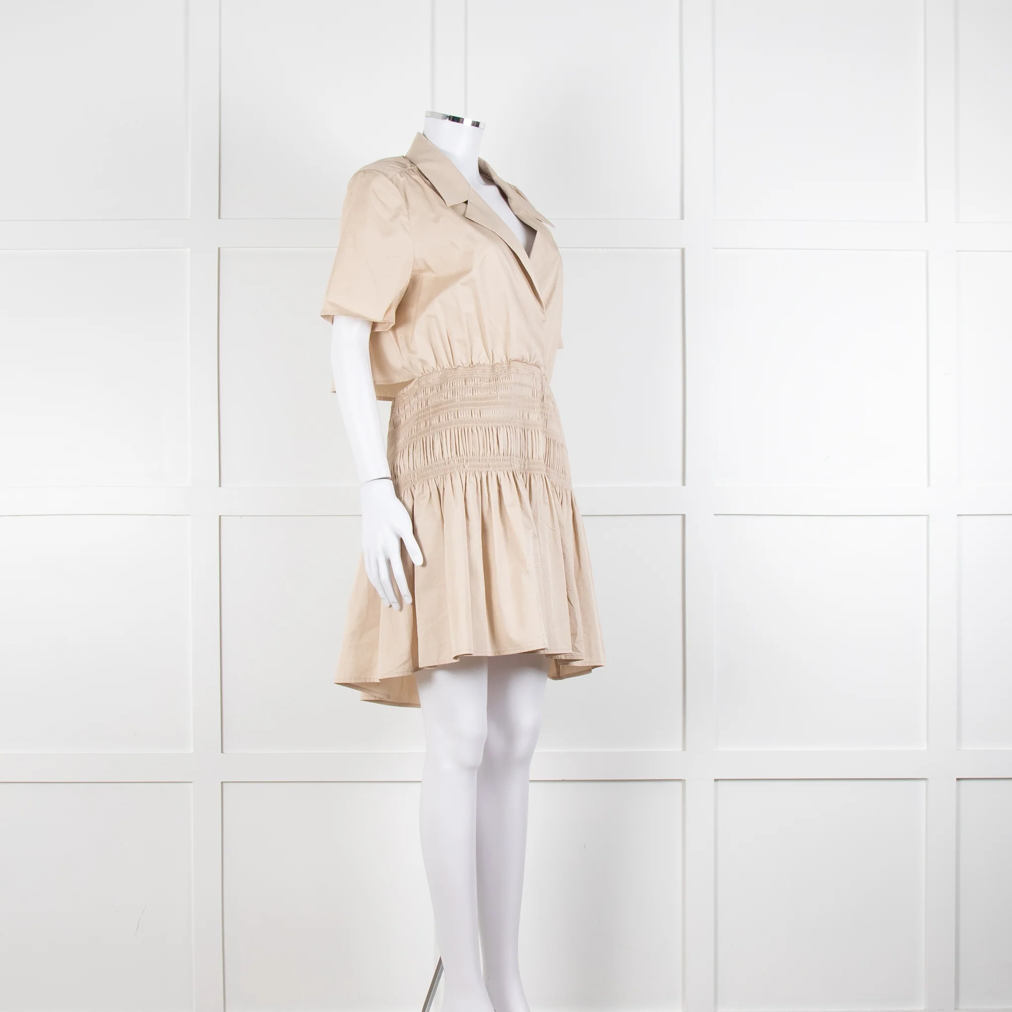 Self-Portrait Beige Smocked Waist Open Back Mini Dress - Image 2