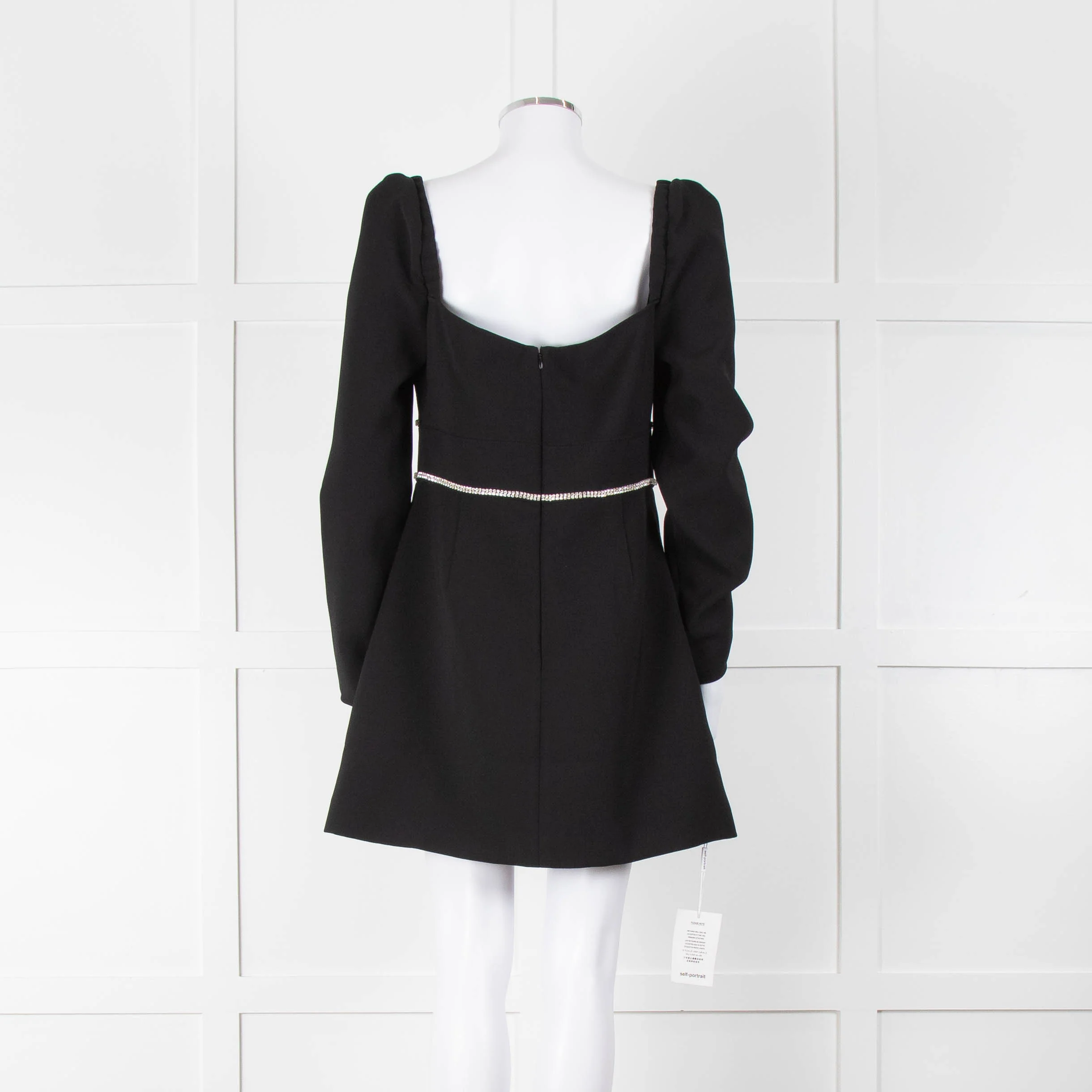 Self-Portrait Black Crepe Diamante Long Sleeve Mini Dress - Image 5