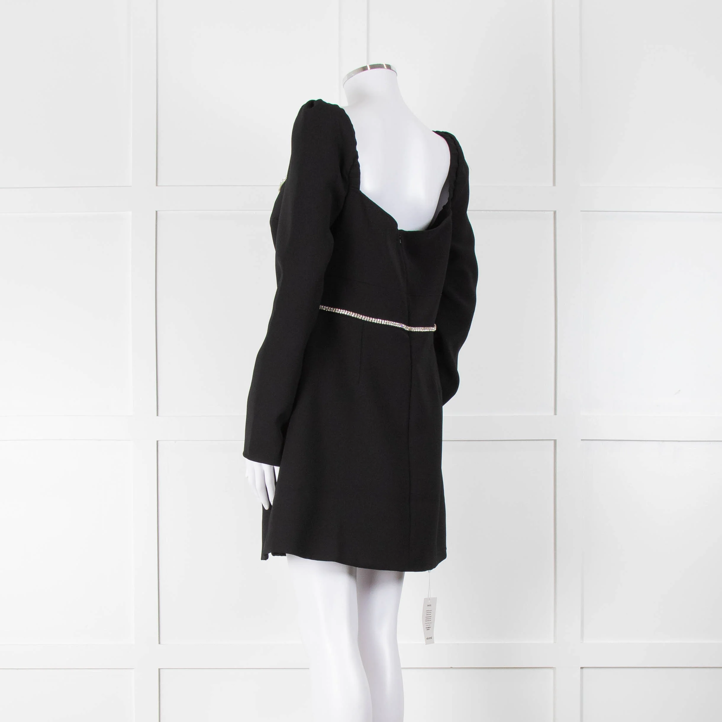 Self-Portrait Black Crepe Diamante Long Sleeve Mini Dress - Image 6