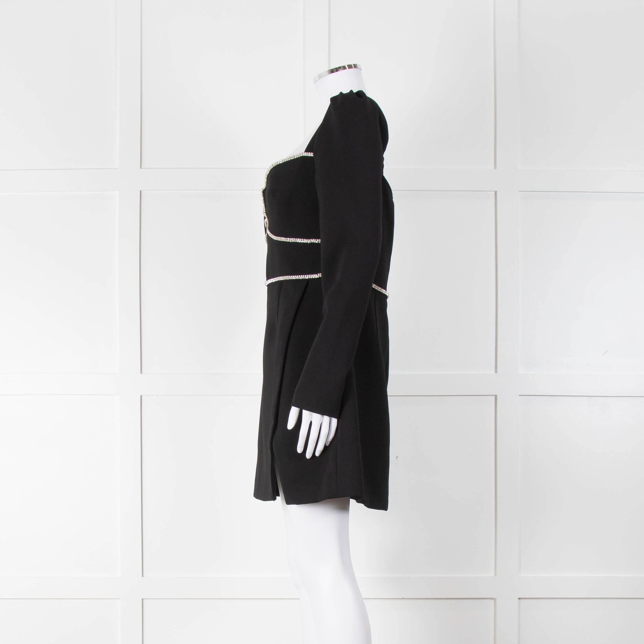 Self-Portrait Black Crepe Diamante Long Sleeve Mini Dress - Image 7