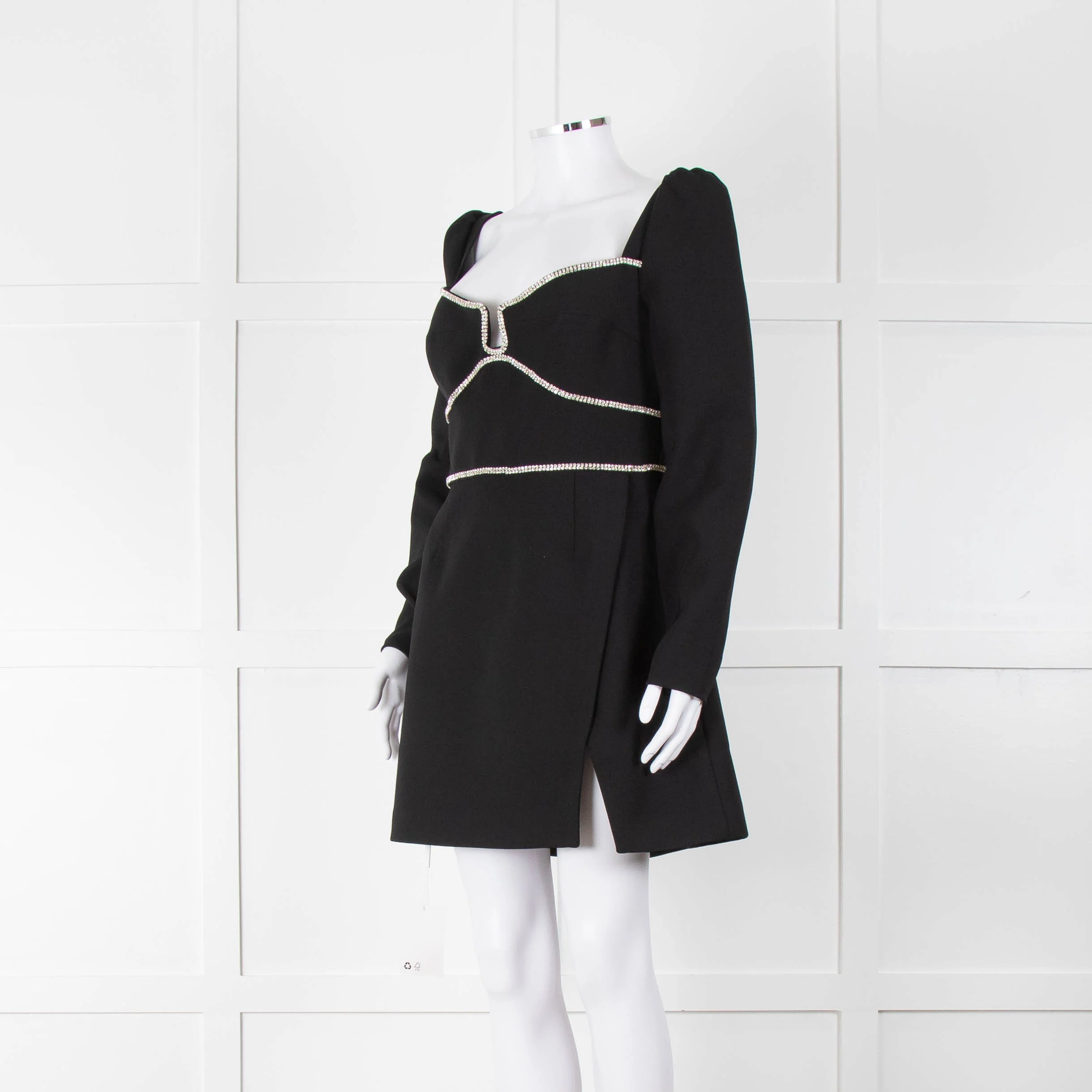Self-Portrait Black Crepe Diamante Long Sleeve Mini Dress - Image 8