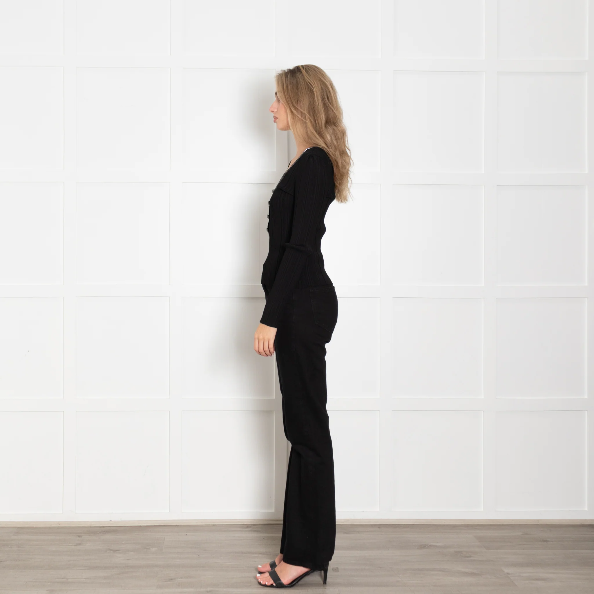 Self Portrait Black Knit Top with Diamante Trim - Image 5