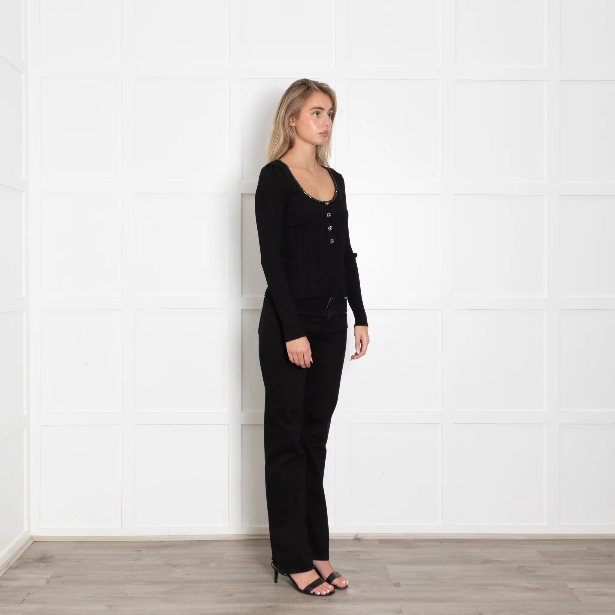 Self Portrait Black Knit Top with Diamante Trim - Image 8