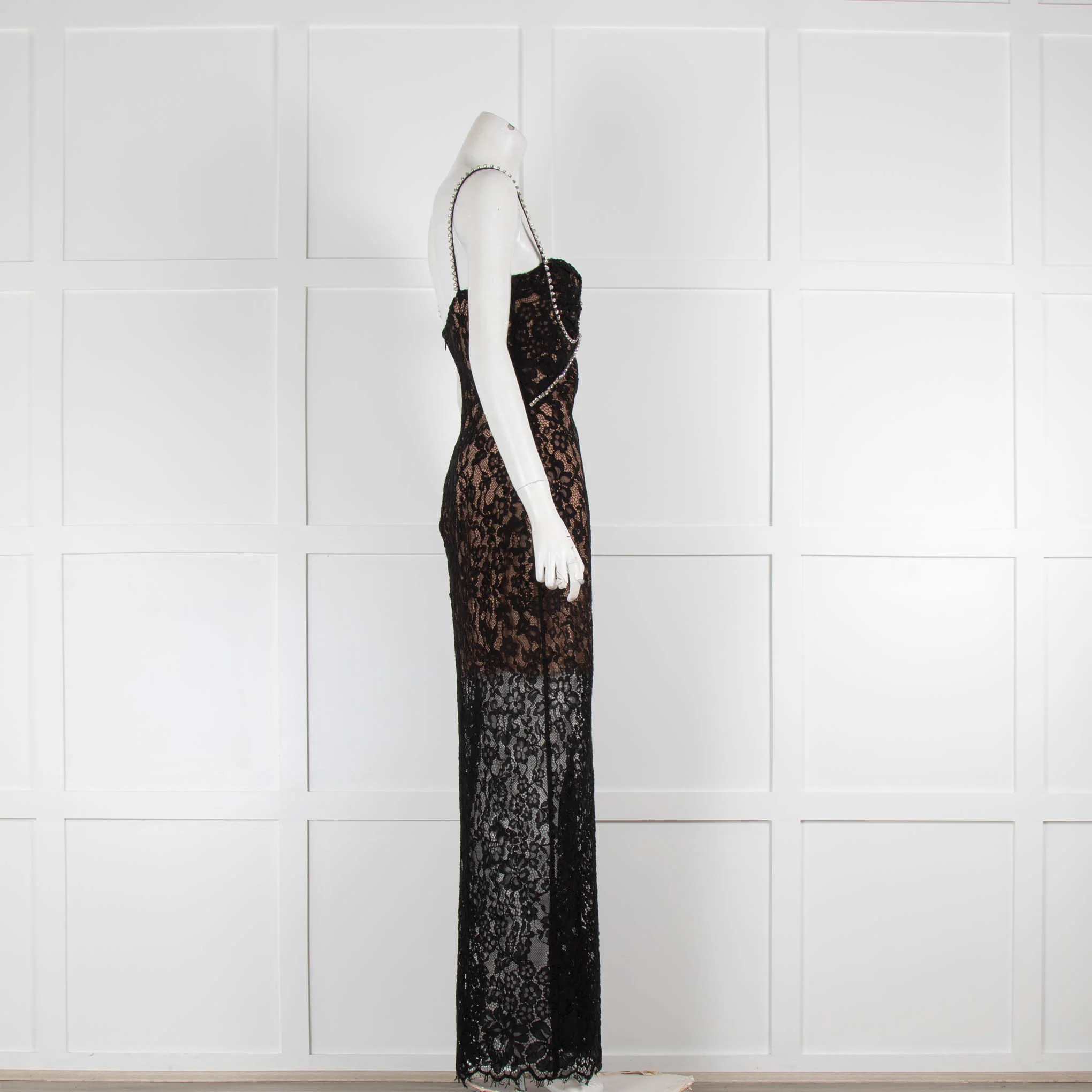 Self Portrait Black Lace Diamante Strappy Long Dress - Image 2