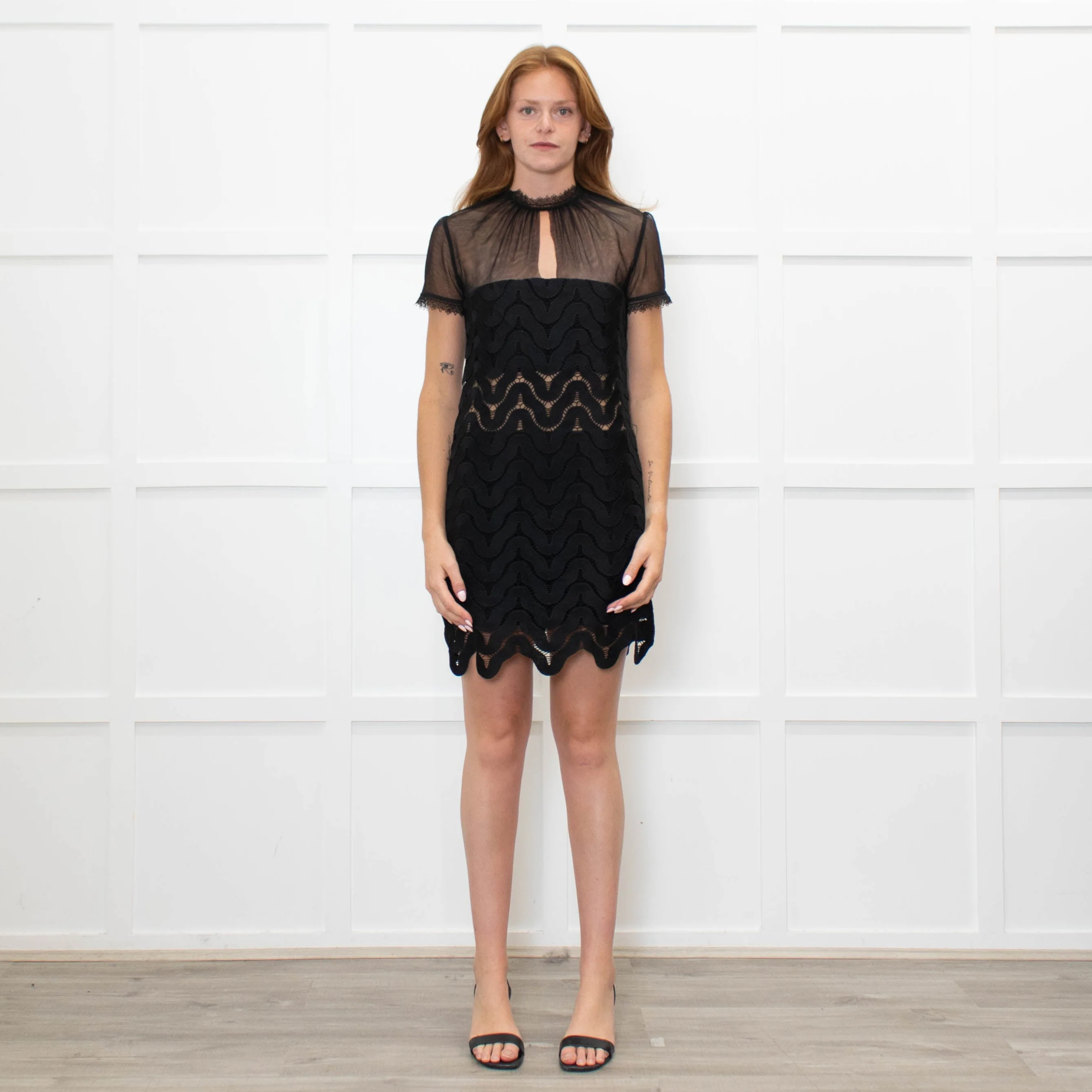 Self Portrait Black Lace Dress With Sheer Short Sleeve Top