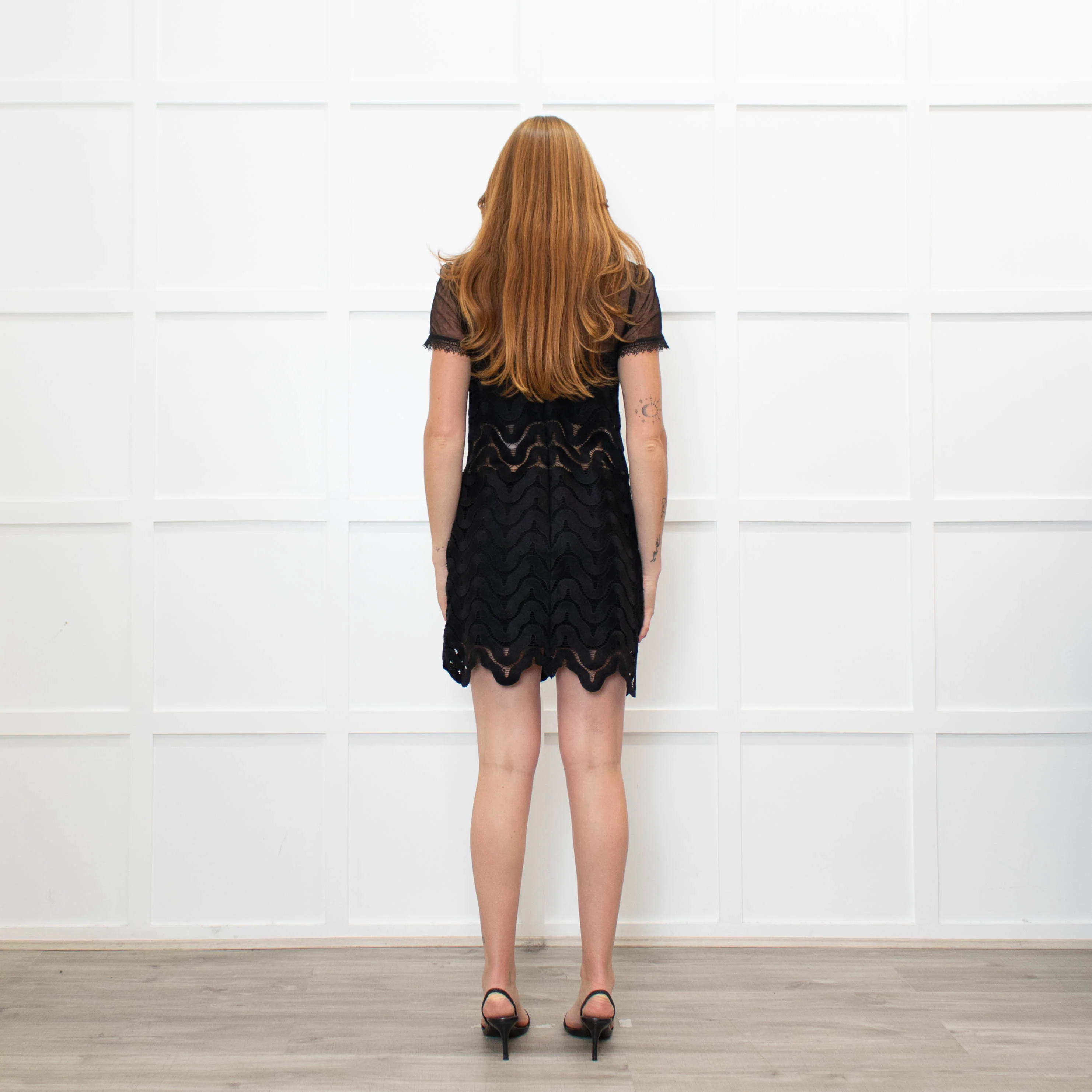 Self Portrait Black Lace Dress With Sheer Short Sleeve Top - Image 5