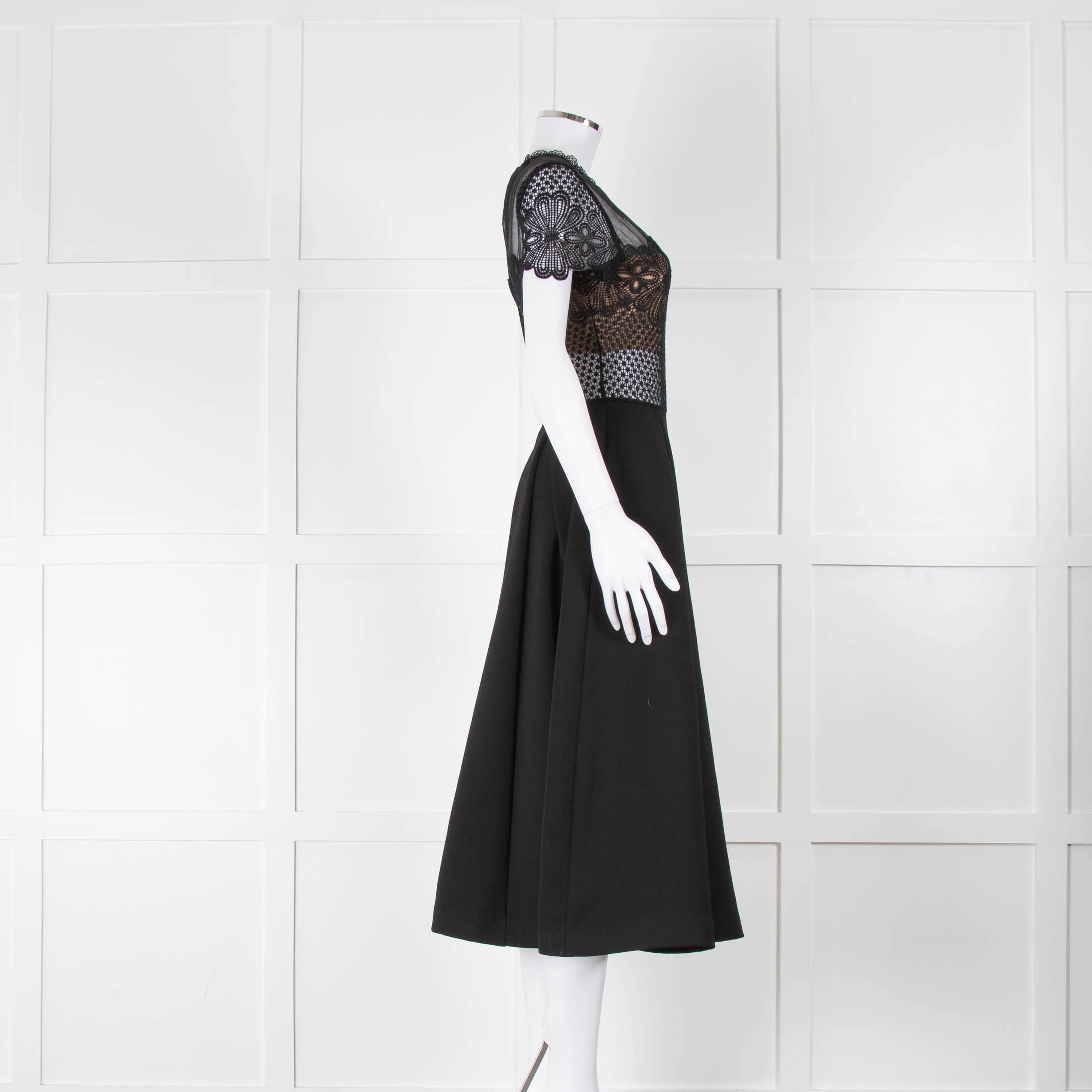 Self-Portrait Black Lace Top Cap Sleeve Midi Dress - Image 2