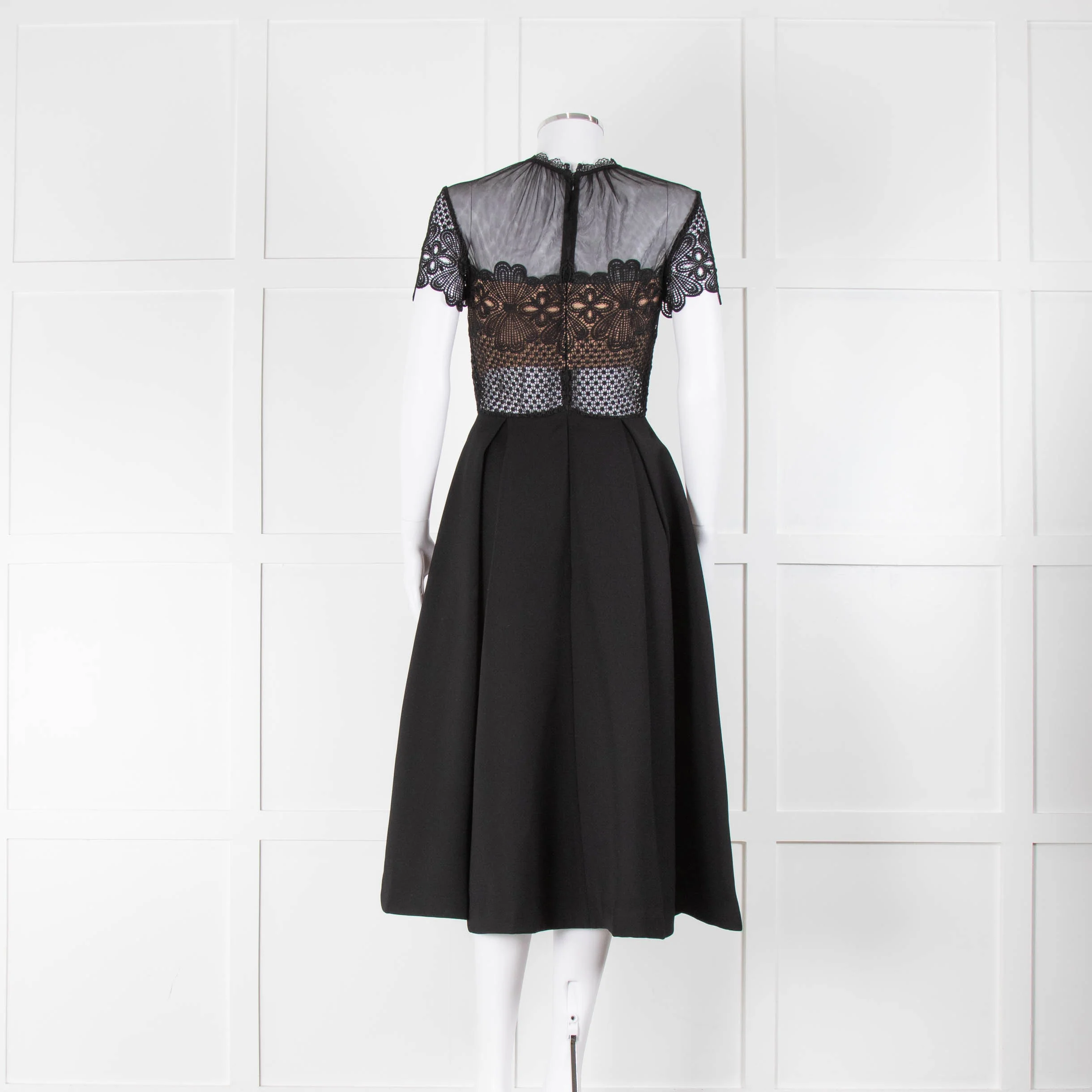 Self-Portrait Black Lace Top Cap Sleeve Midi Dress - Image 3