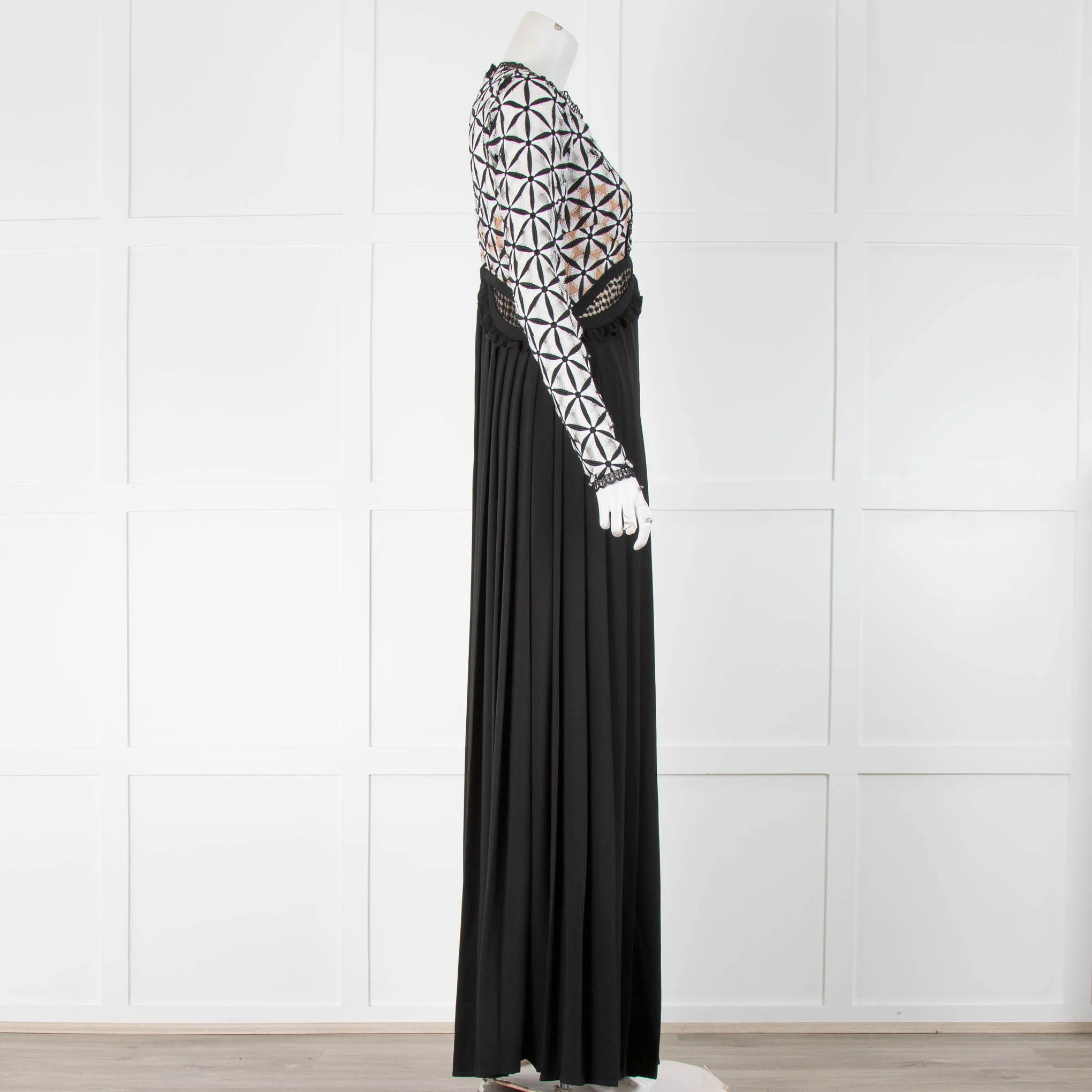 Self-Portrait Black Long Pleated Dress With Black and White Lazer Cut Top - Image 2