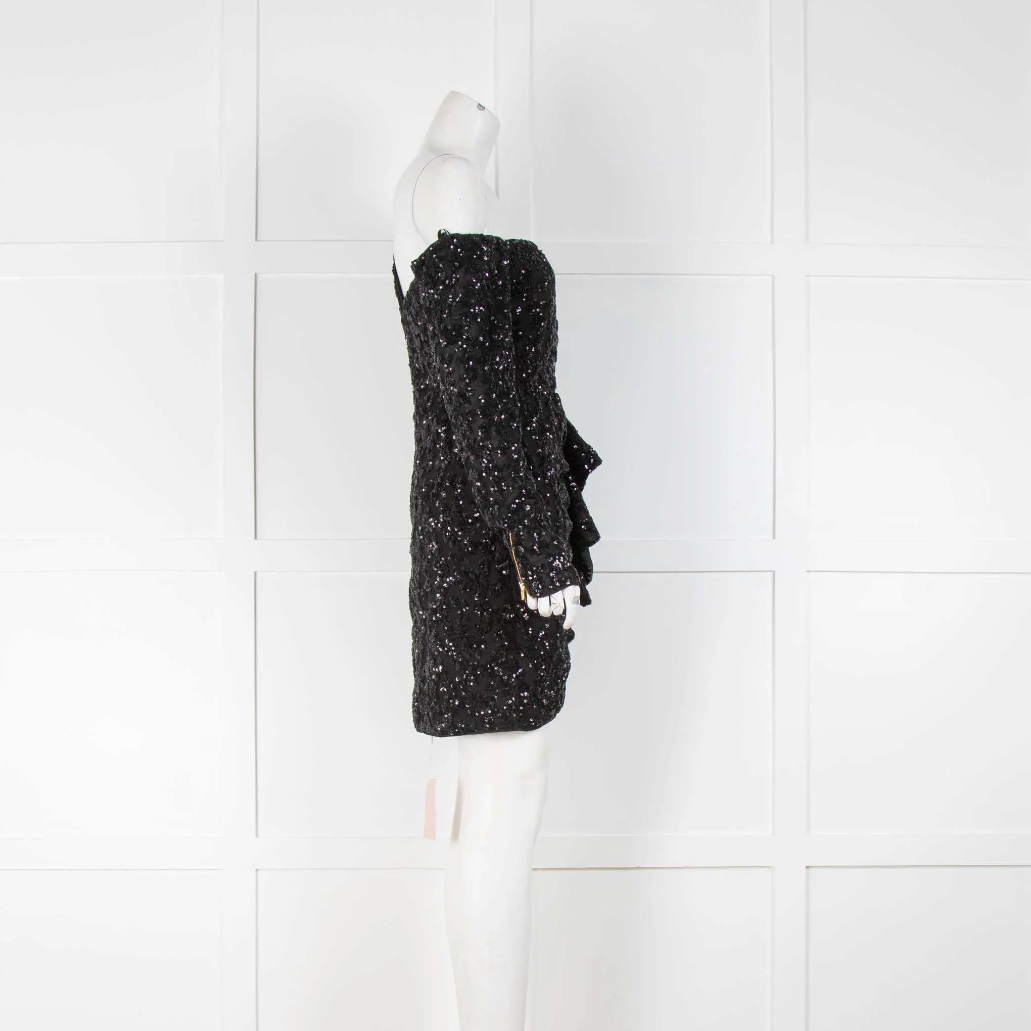 Self-Portrait Black Sequin One Shoulder Mini Dress - Image 2