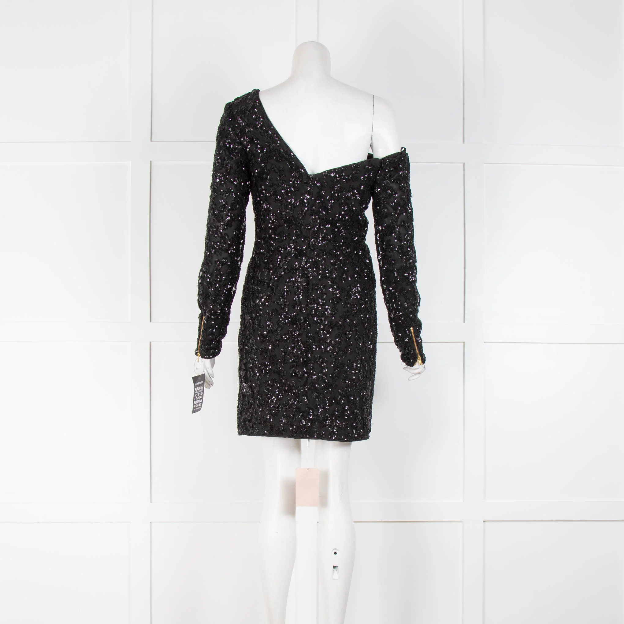 Self-Portrait Black Sequin One Shoulder Mini Dress - Image 3