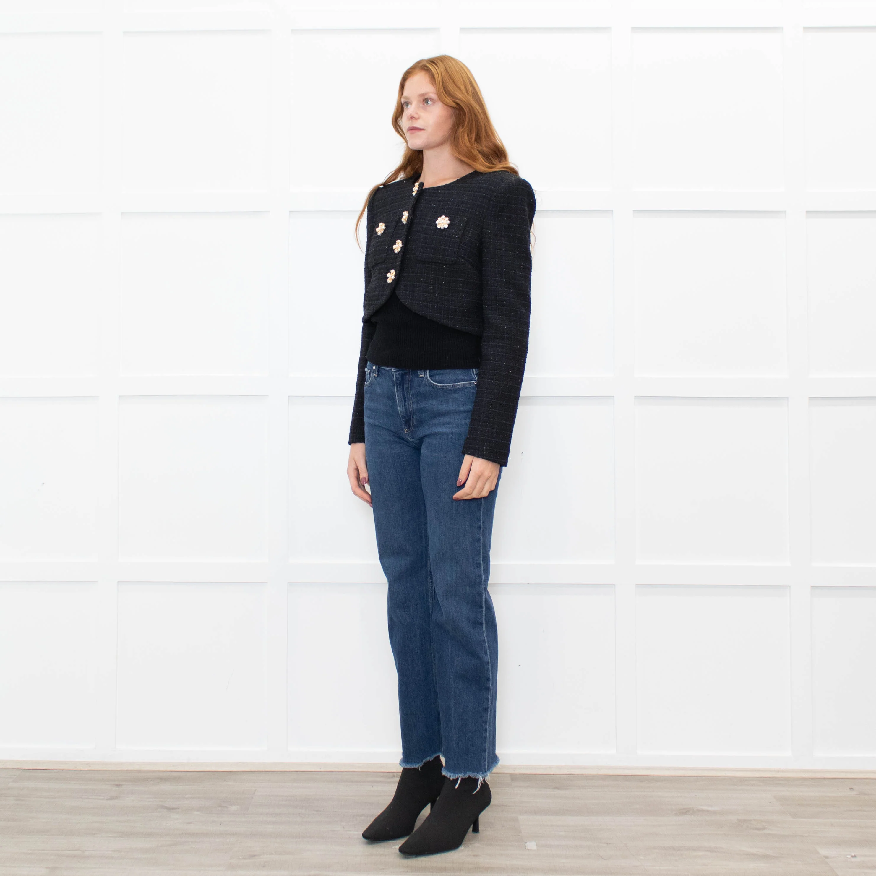 Self Portrait Black Shimmer Boucle Jacket With Embellished Buttons - Image 3