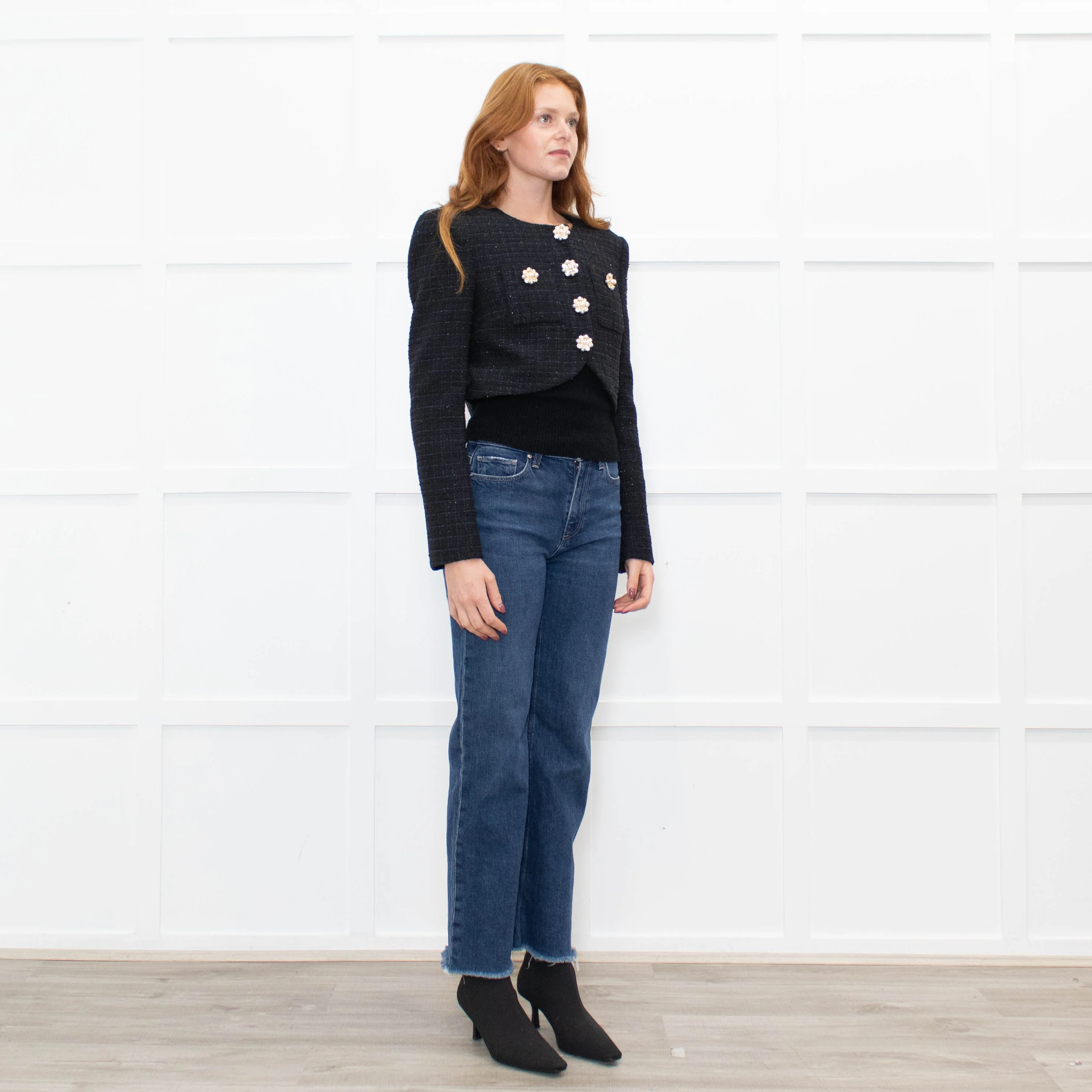 Self Portrait Black Shimmer Boucle Jacket With Embellished Buttons - Image 7