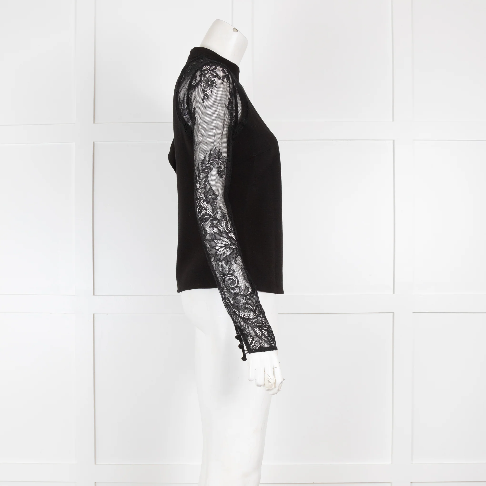 Self Portrait Black Top Lace Sleeve - Image 2