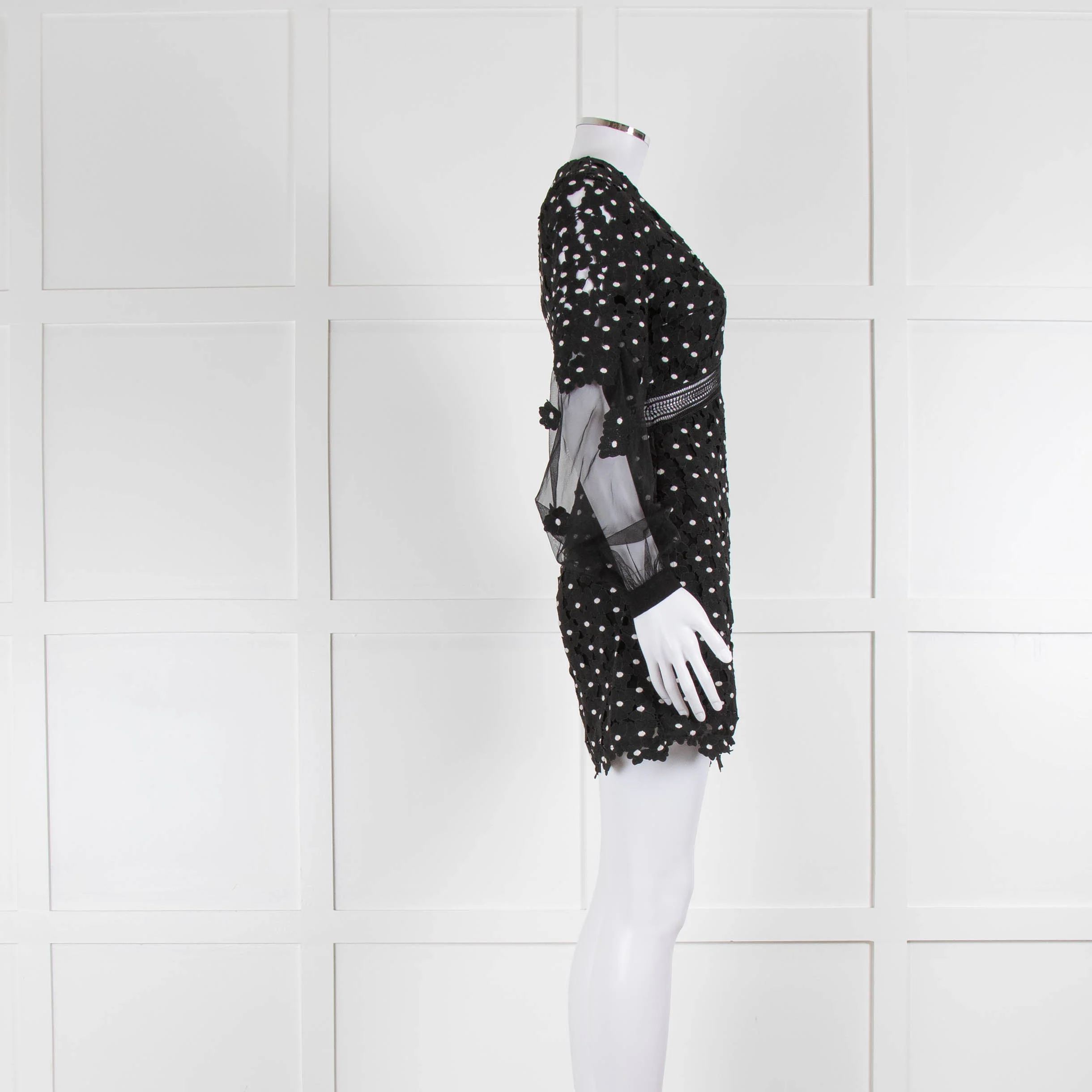Self-Portrait Black White Daisy Lace Sheer Sleeve Shorts Jumpsuit - Image 2