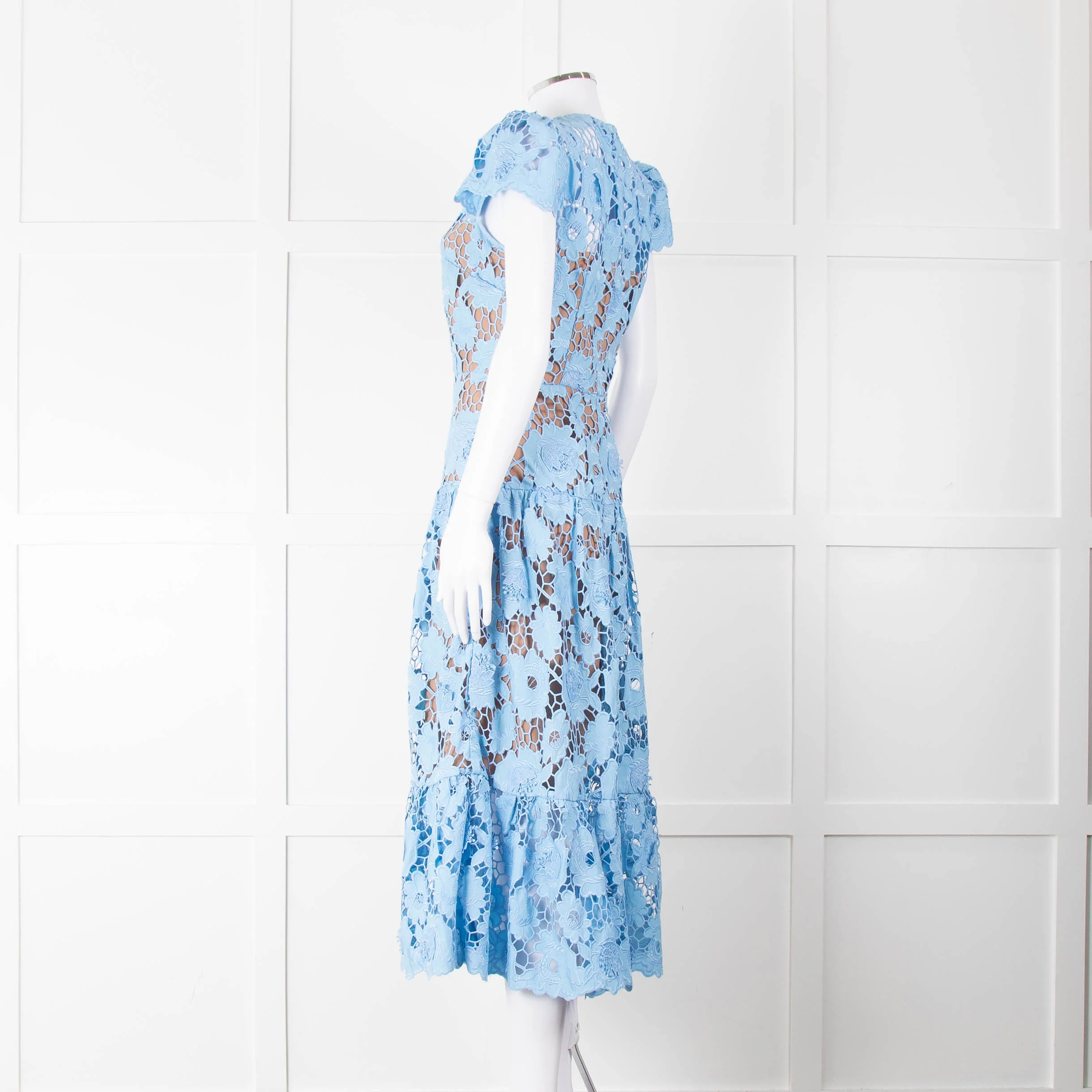 Self-Portrait Blue Emboidered Lace Short Sleeve Midi Dress - Image 6