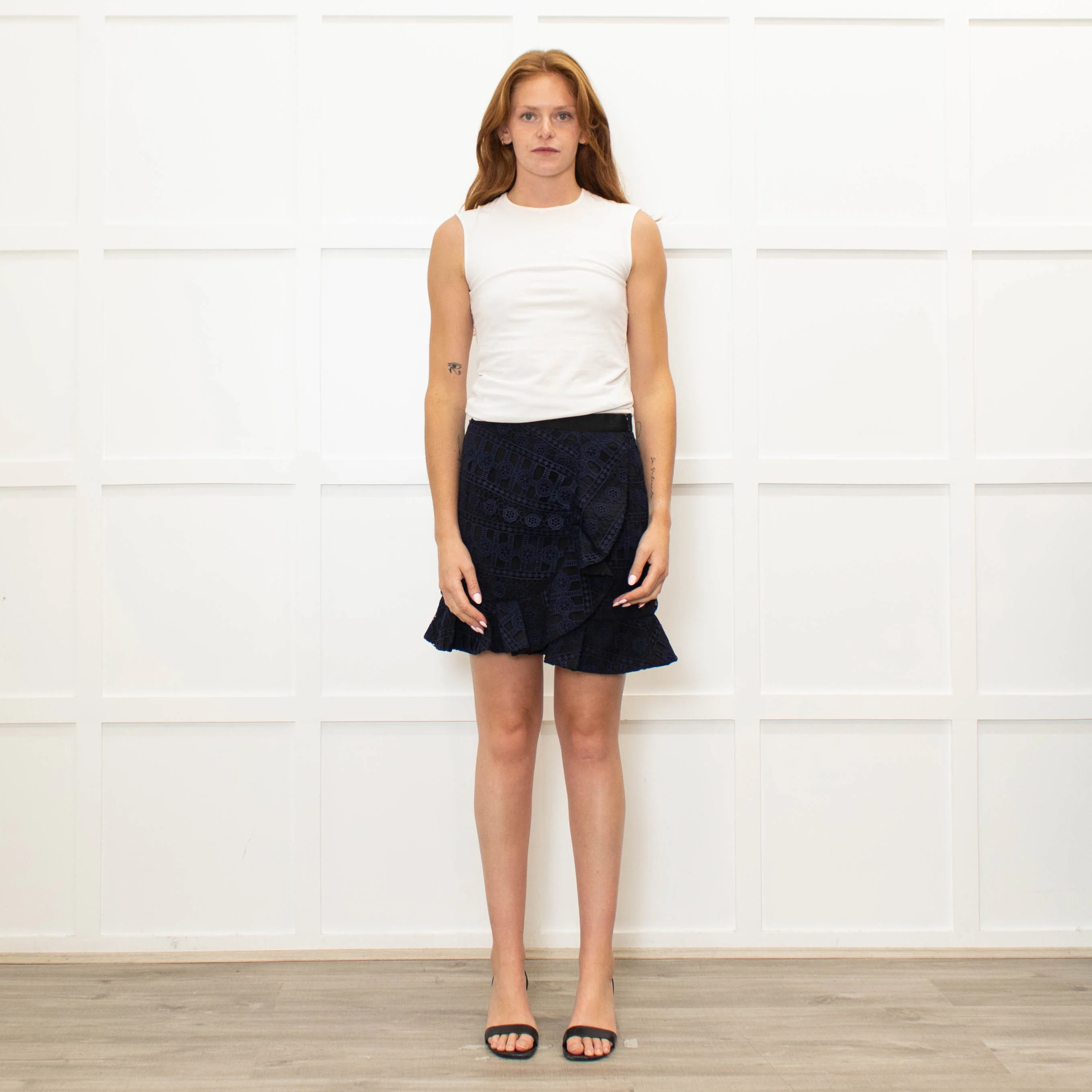 Self Portrait Blue Lace Mini Skirt With Frill Hem