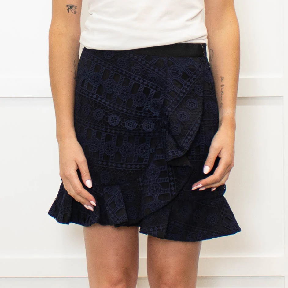 Self Portrait Blue Lace Mini Skirt With Frill Hem - Image 2