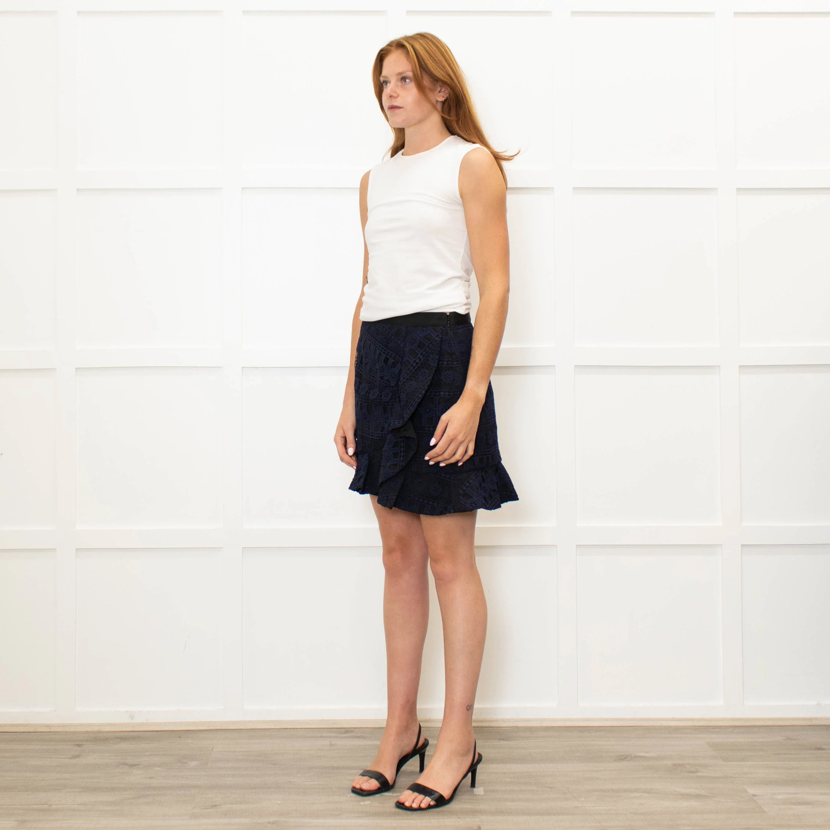 Self Portrait Blue Lace Mini Skirt With Frill Hem - Image 3