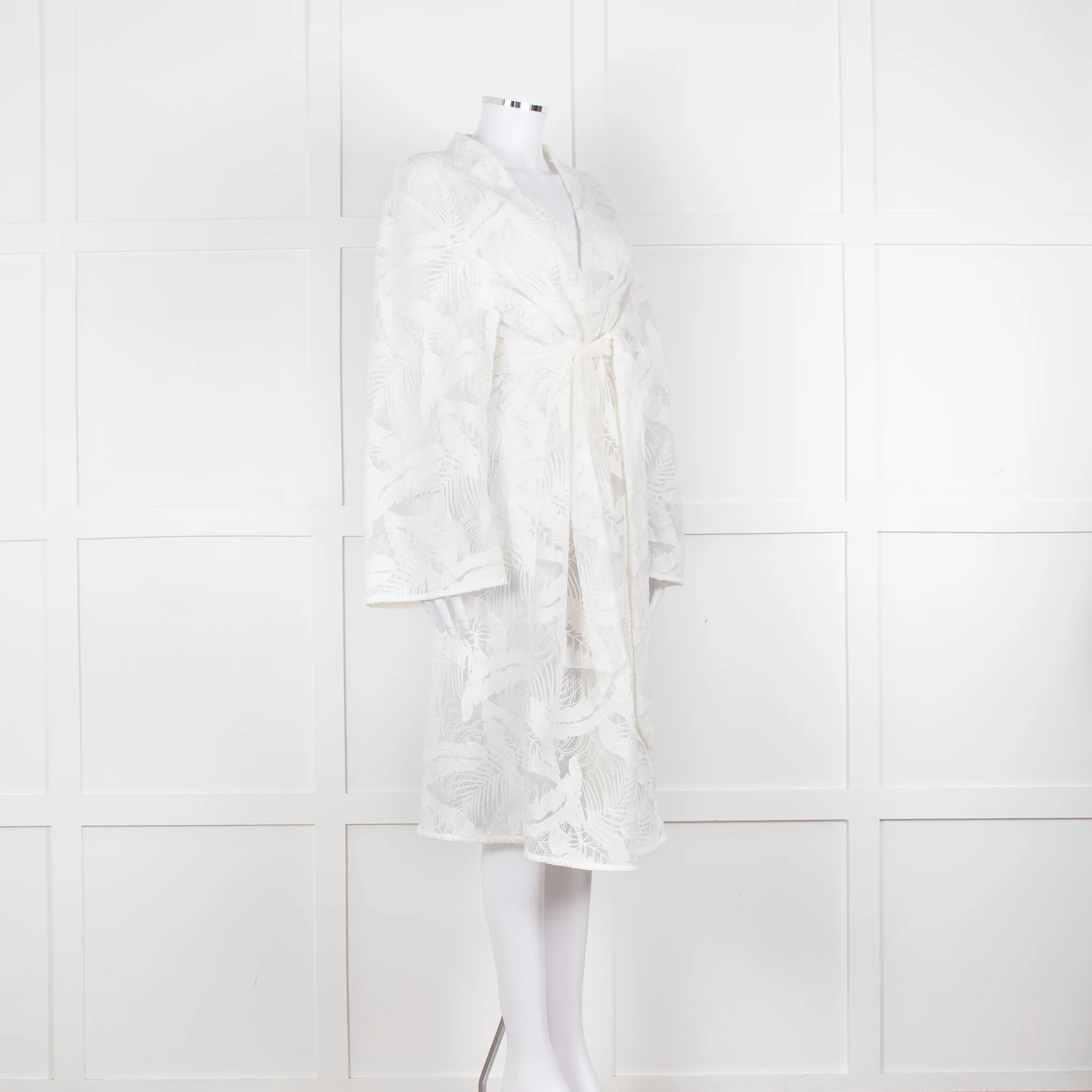 Self-Portrait White Lace Embroidery Mesh Belted Coat - Image 2