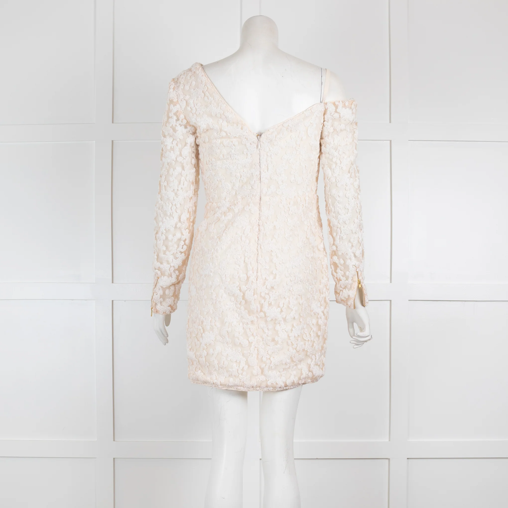 Self Portrait Cream Net Sequin Mini Dress - Image 3