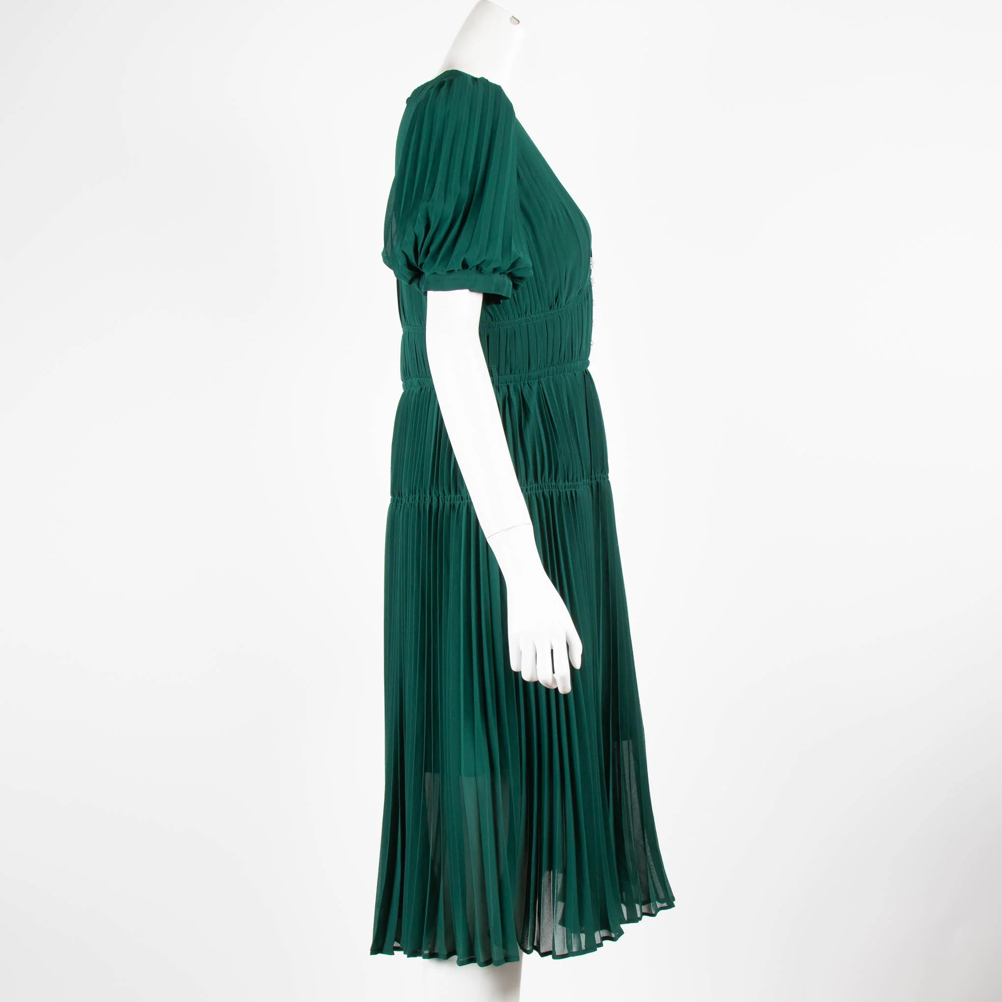 Self-Portrait Forest Green Pleated Dress - Image 2