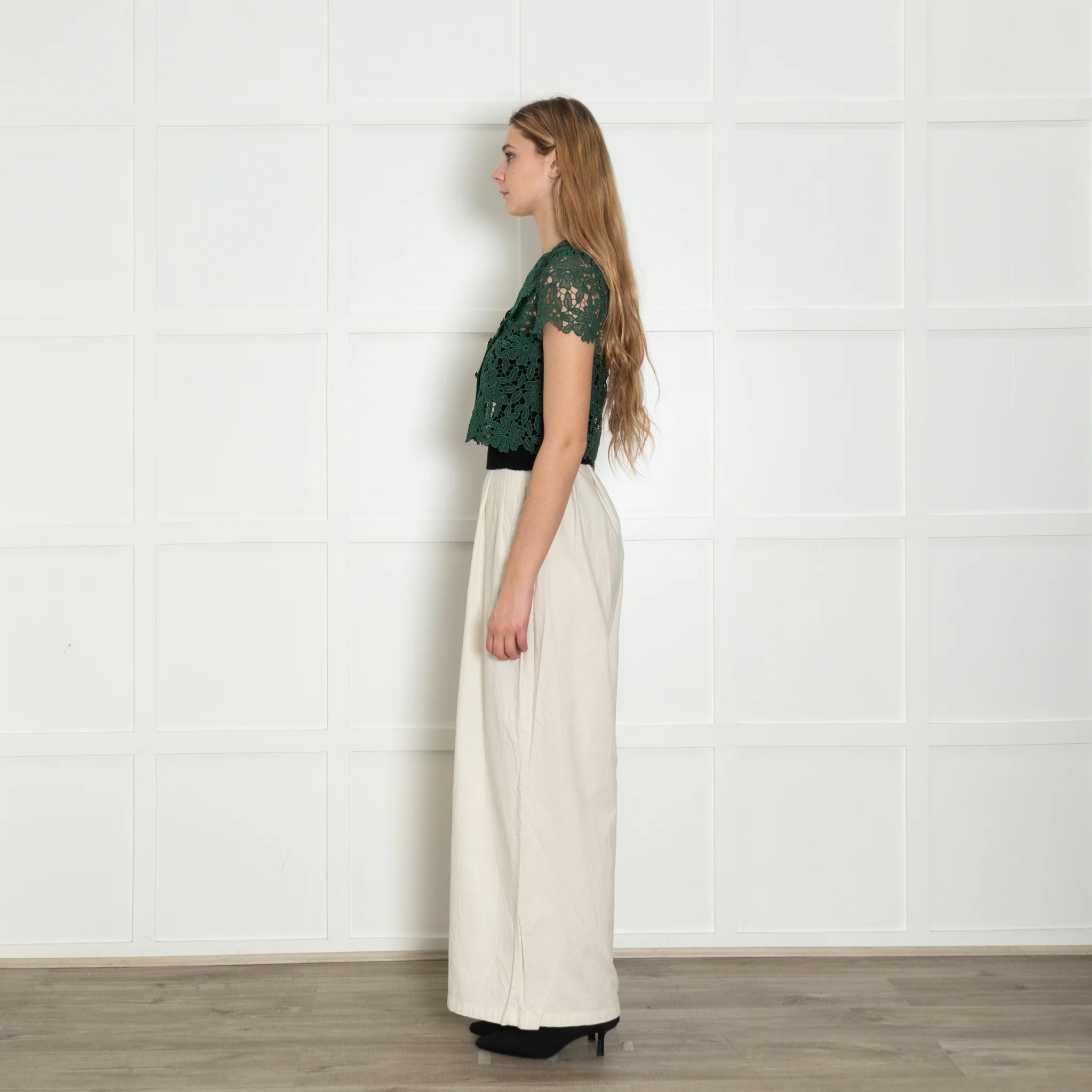 Self Portrait Green Guipure Gold Button Lace Top - Image 5